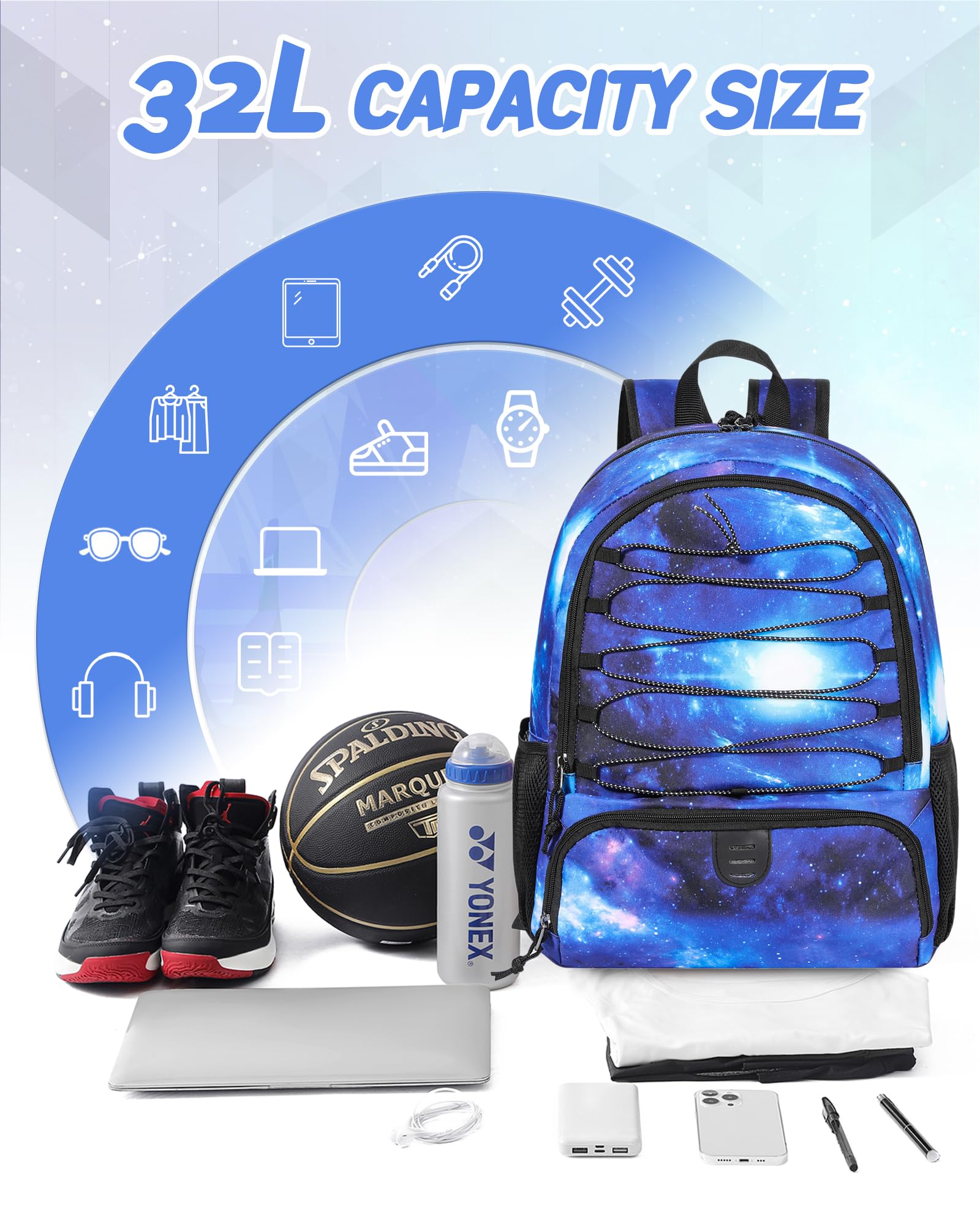 **Best Basketball Backpack for Men & Women - 30L Lightweight Breathable Sports Bag with Ball & Shoes Compartment - Perfect for Gym, School, Travel & Soccer, Volleyball, Football**
