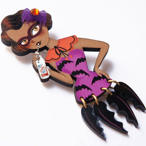 Bat Girl Brooch by Laliblue - Elegant Goth Jewelry for Women, Unique Bat Wing Pin for Jackets, Bags & Costume Accessories - Perfect for Halloween, Cosplay & Everyday Fashion
