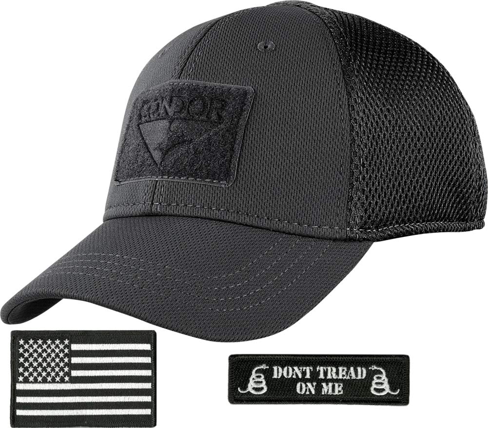 Condor Tactical Mesh Cap with USA/DTOM Patches - Lightweight Military Hat for Outdoor, Hiking & Airsoft - Adjustable Fitted Baseball Cap for Men & Women