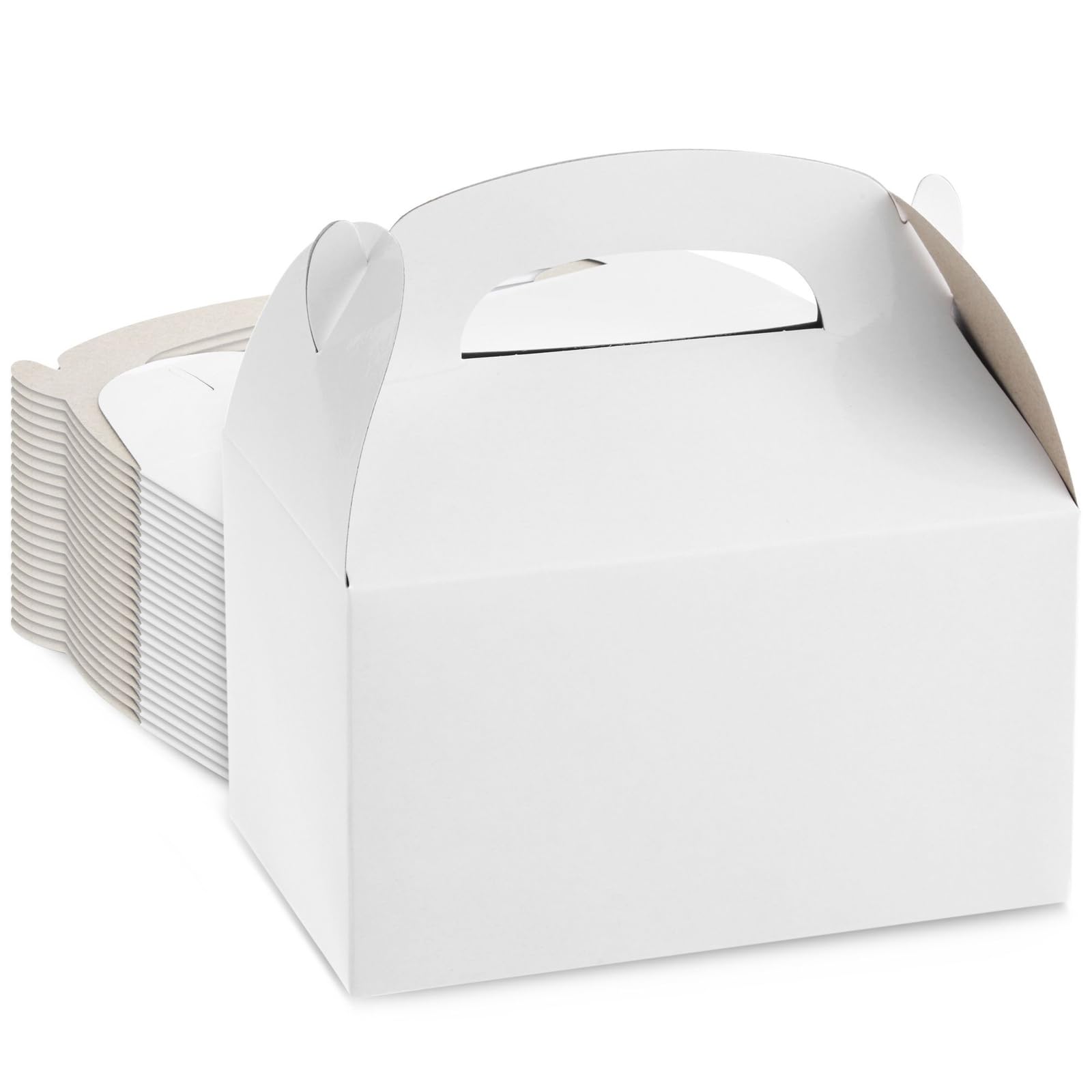 24 Pack White Treat Boxes with Handles - Best Paper Greetings Gable Gift Boxes 6.2