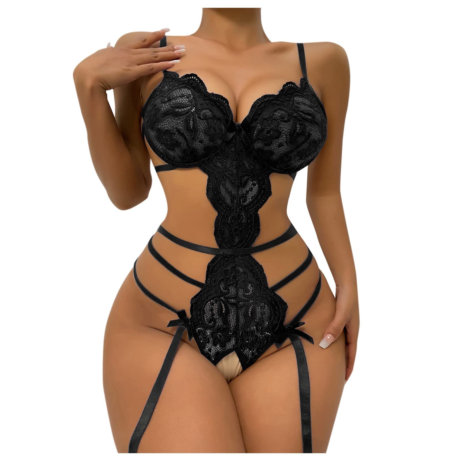Sexy Lace Lingerie Set for Women - Deep V Teddy Bodysuit with Snap Crotch & Push Up Design, Retro Babydoll Lingerie for Romantic Nights, Boudoir Photography and Special Occasions
