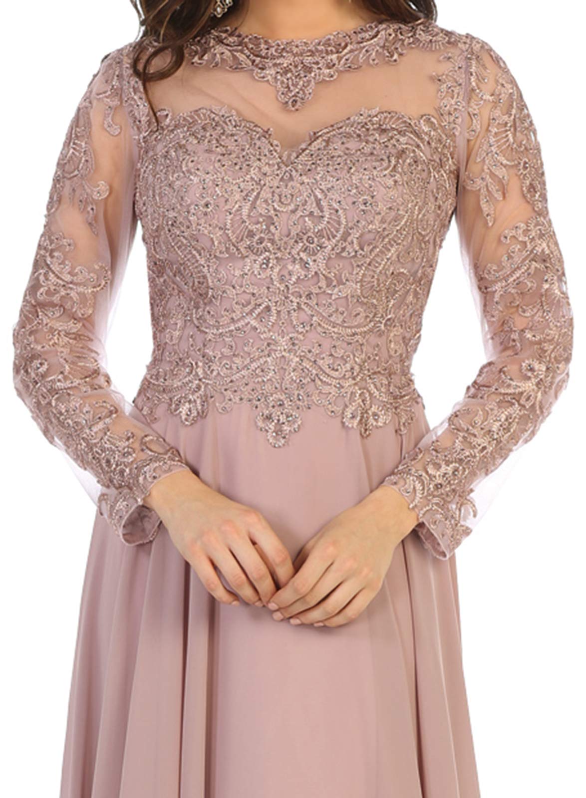 Elegant Long Sleeve Embroidered Evening Gown for Women - Formal Dresses for Prom, Wedding & Special Occasions | FDS7732