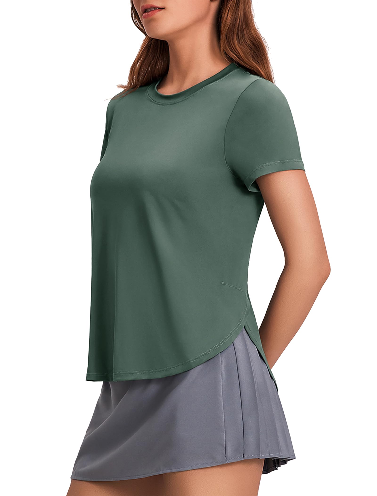 PINSPARK Women's Breathable UPF 50+ Workout Tops - Short Sleeve Athletic Gym Shirt for Yoga, Running & Outdoor Activities | Army Green