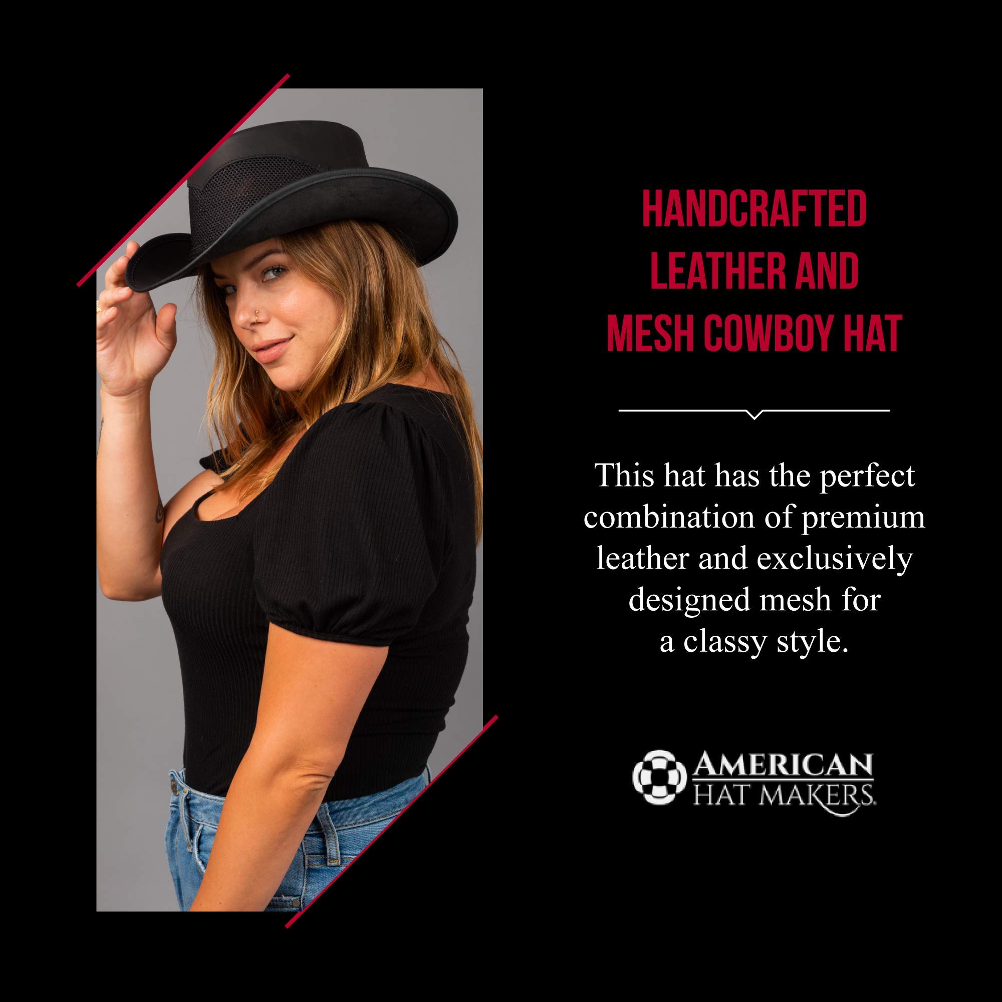 American Hat Makers Durango Leather Mesh Cowboy Hat - Breathable Western Style for Men & Women - Perfect for Rodeo, Outdoor Adventures & Country Music Festivals