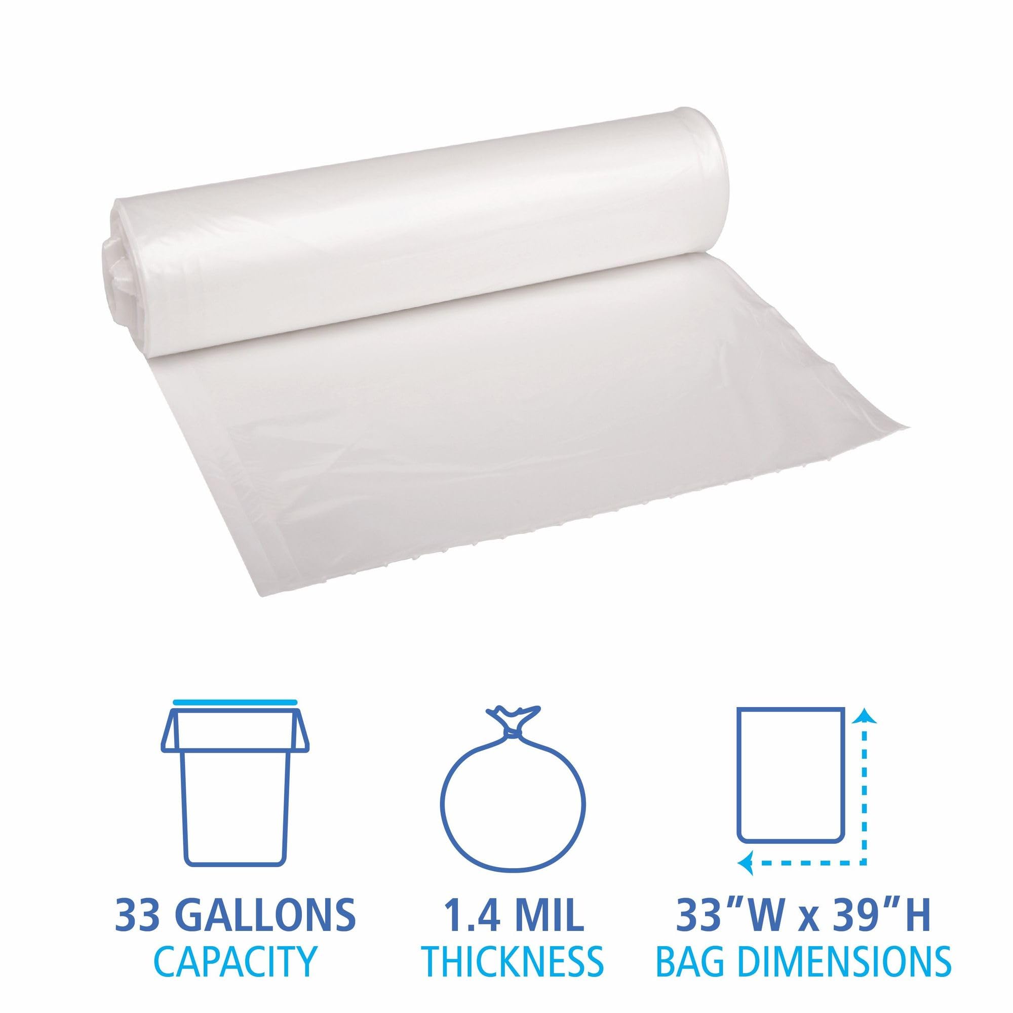 Eco-Friendly 33 Gallon Recycled LDPE Trash Bags - 1.4 Mil Thick, 33