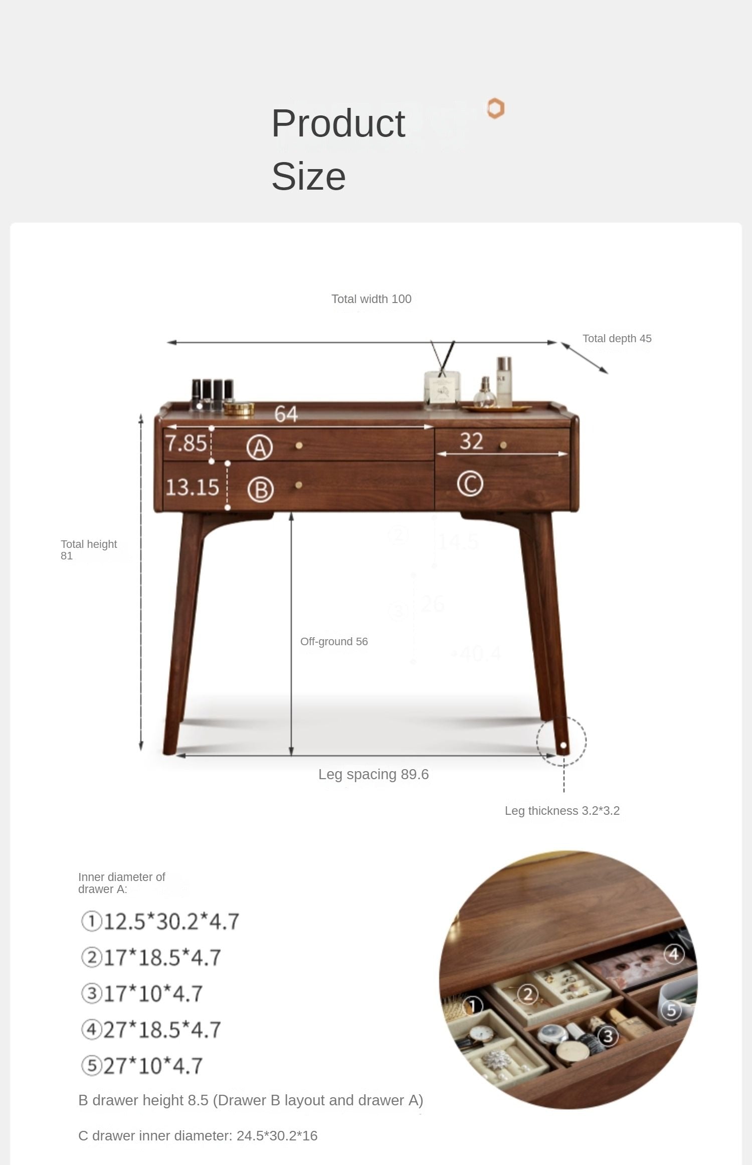 Premium Black Walnut & Ash Solid Wood Dressing Table - Elegant Vanity Desk with Mirror for Bedroom, Bathroom & Makeup Area | Natural Wood Finish, Spacious Storage & Durable Construction