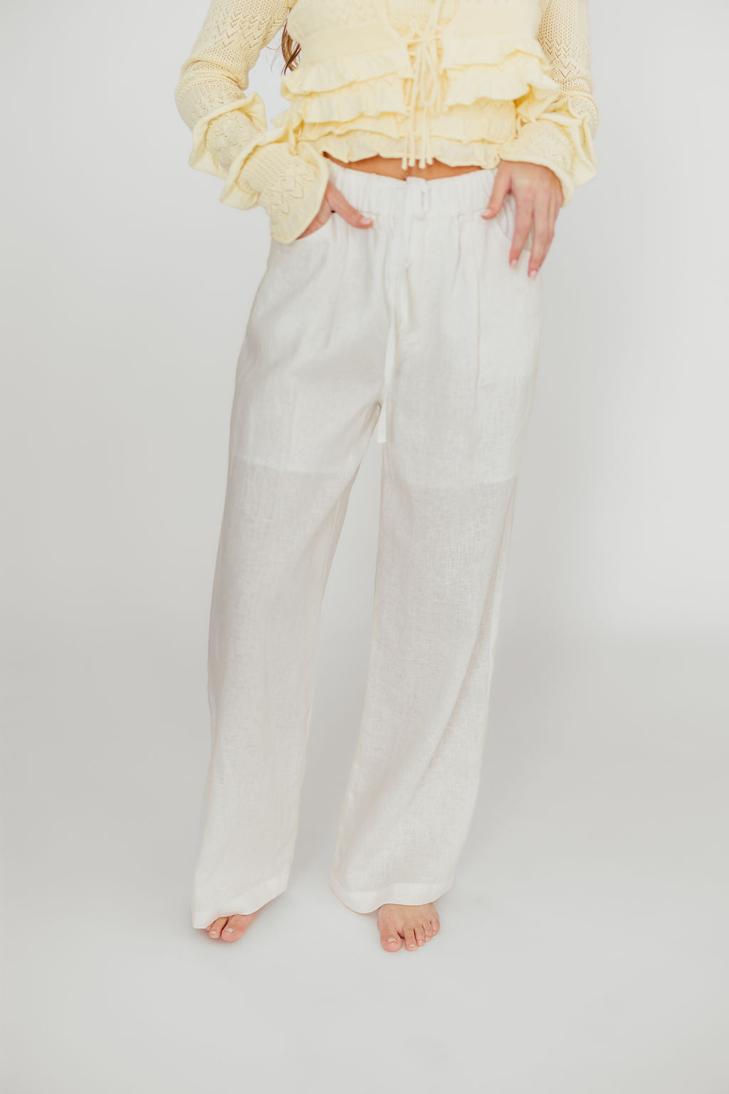 Jeanette 100% Linen Pants for Women - Breathable White Linen Trousers | Perfect for Summer, Beach & Casual Wear