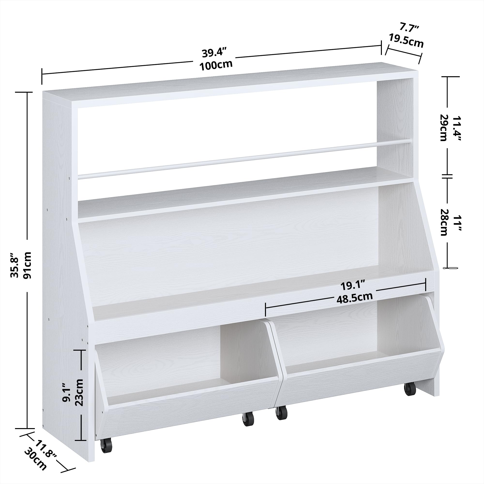 IRONCK Kids Toy Storage Organizer - White Bookshelf with 2 Movable Cubby Drawers & Top Toy Shelf Crossbar - Nursery & Playroom Storage Cabinet for Toys, Books & Kids Room Organization - Perfect for Bedroom, Daycare & Classroom Storage Solutions