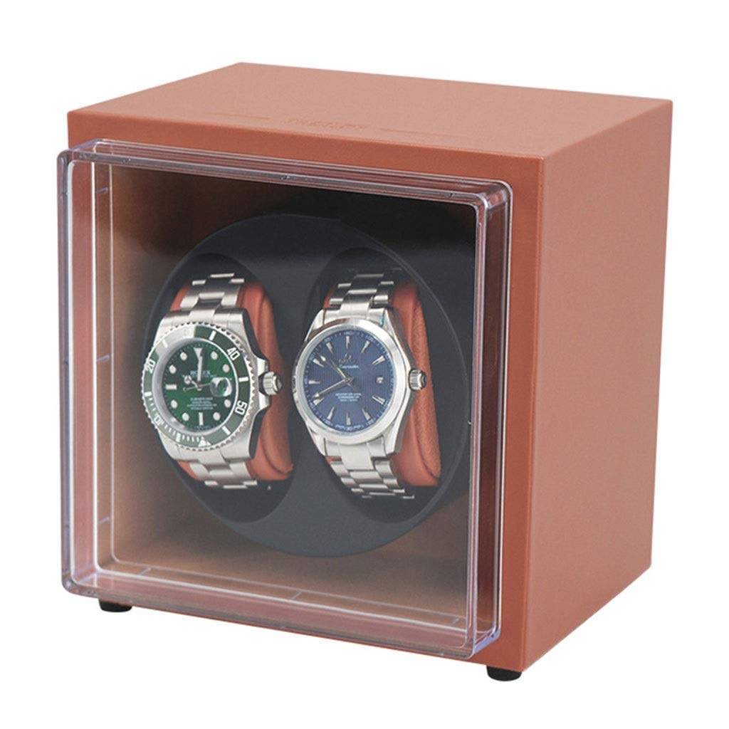 Automatic Double Watch Winder Storage Box with Quiet Motor - Mini Quad Design for Watch Collection (Brown) | Perfect for Travel, Home Display & Watch Maintenance