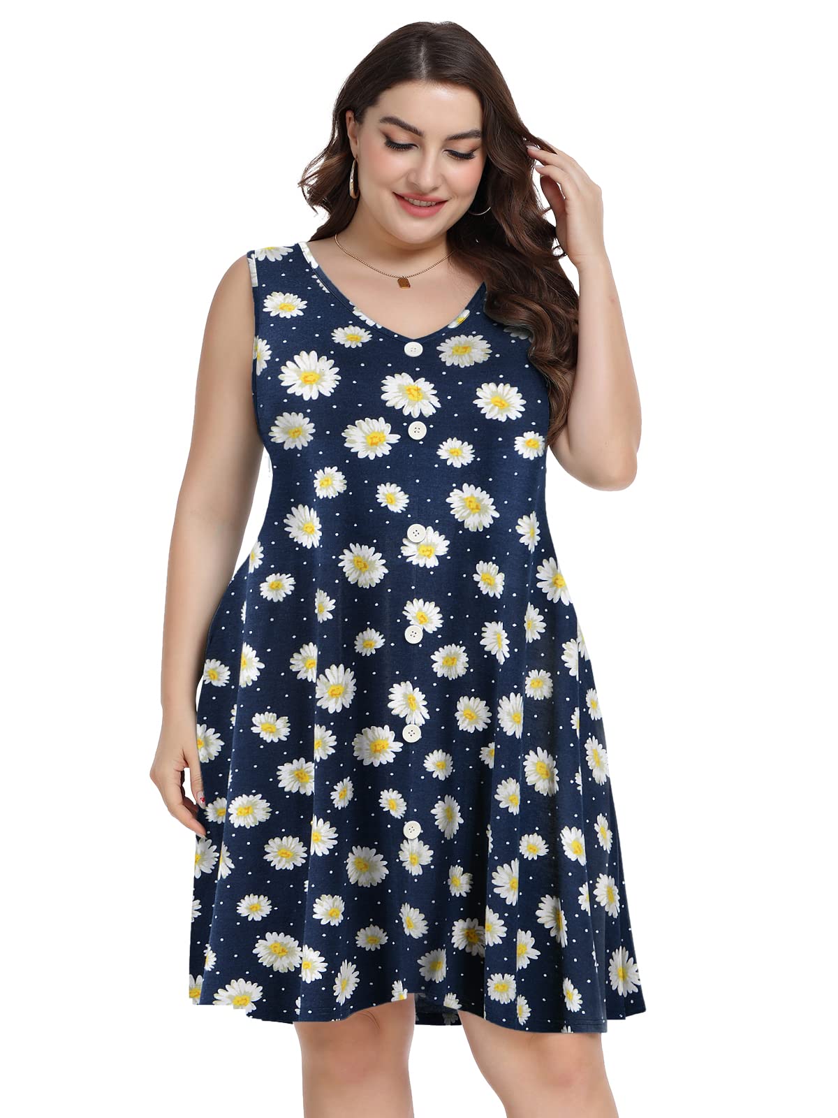ZENNILO Women's Casual T-Shirt Dress - Plus Size Summer V-Neck Sundress with Pockets | Beach Cover Up, Vacation Outfit & Everyday Wear
