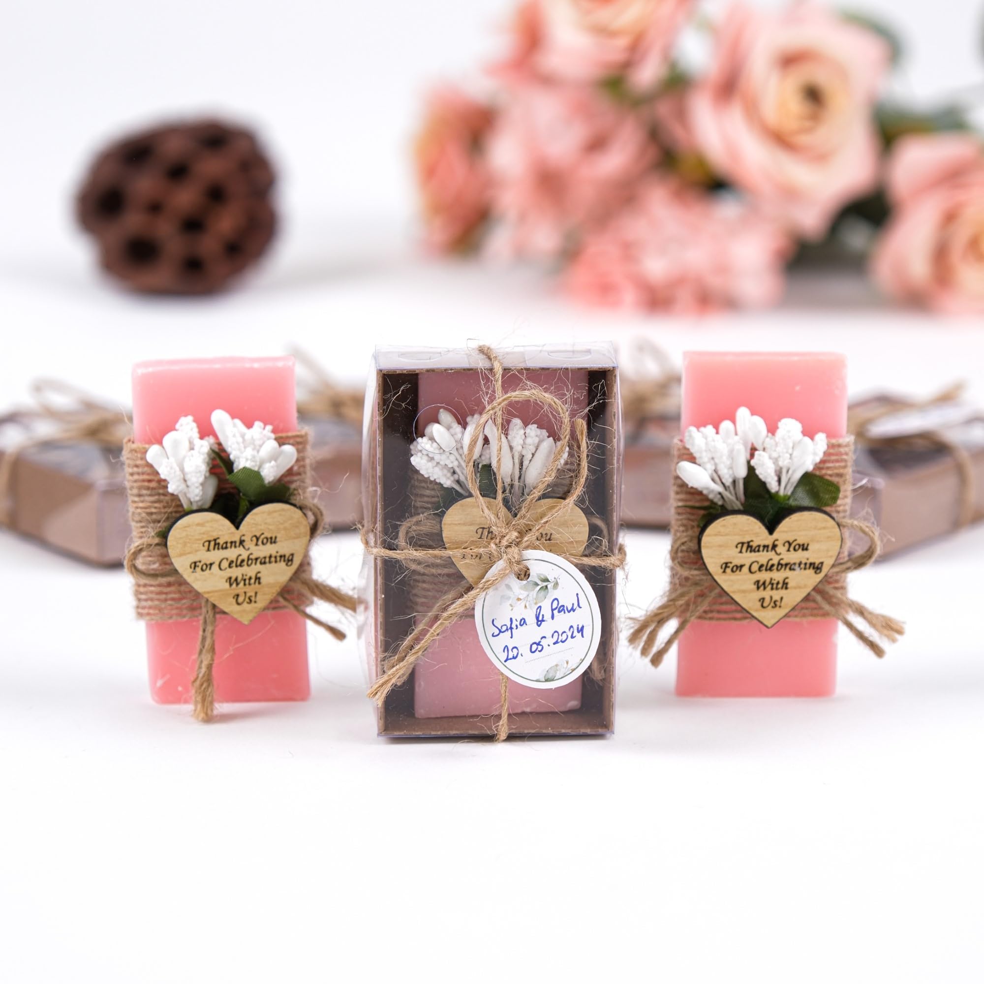 HTF Pack of 10 Handmade Rose Scented Mini Soap Wedding Gifts - Bridesmaid Gifts, Bridal Shower Favors, Engagement Party Favors, Wedding Decorations - Perfect for Guest Favors, Wedding Party Gifts & Romantic Home Decor (Pink)