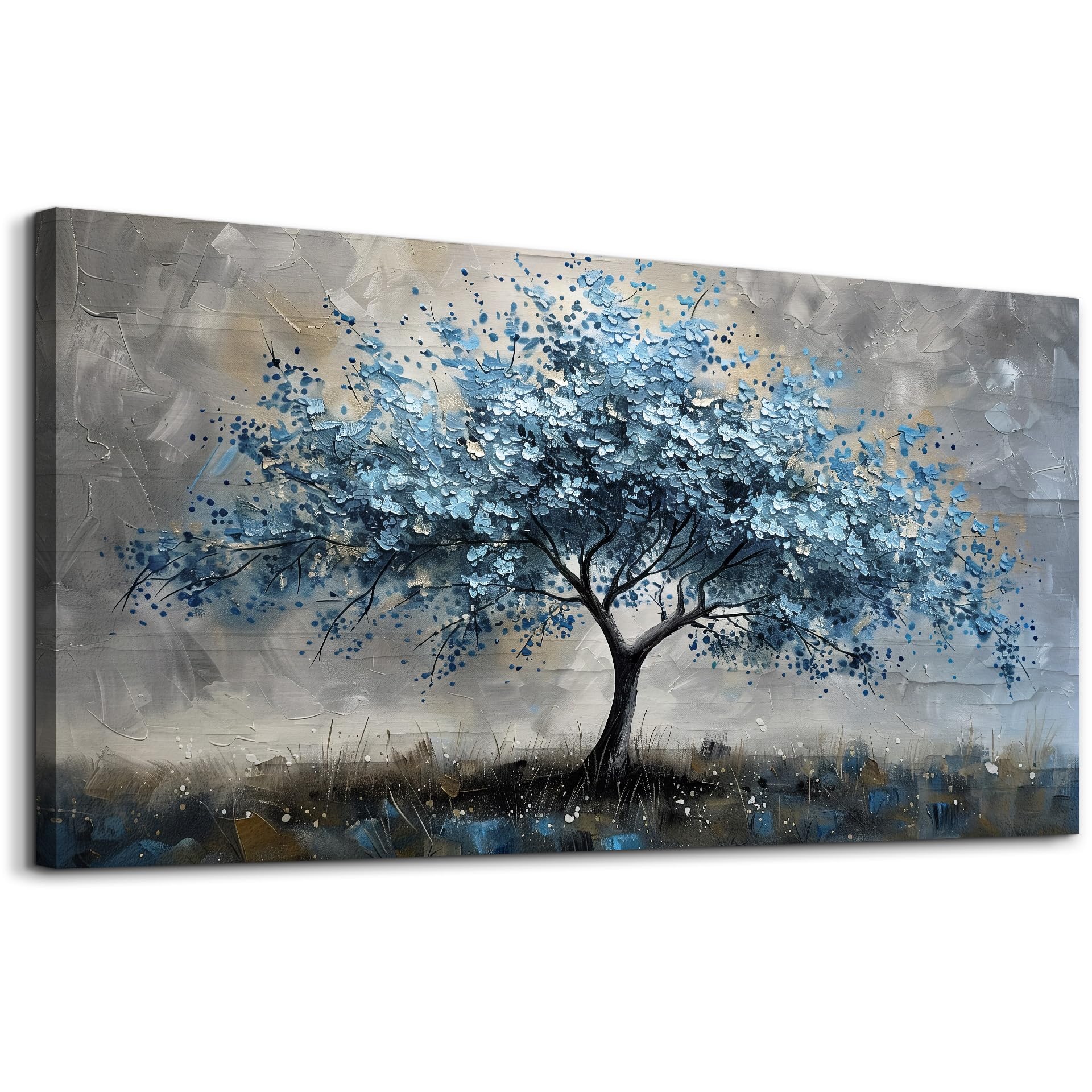 MHARTK66 Farmhouse Wall Art - Blue Tree Landscape Canvas Painting, Large Stretched & Framed Ready to Hang - Perfect for Living Room, Bedroom & Office Decor | Rustic Home Wall Decor for Modern Farmhouse, Apartment & Workspace