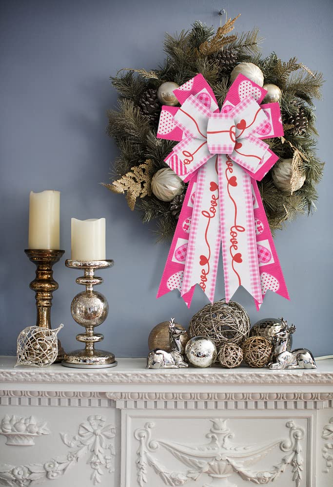 Valentine's Wreath Bows - Pink White Burlap for Door Decor & Party