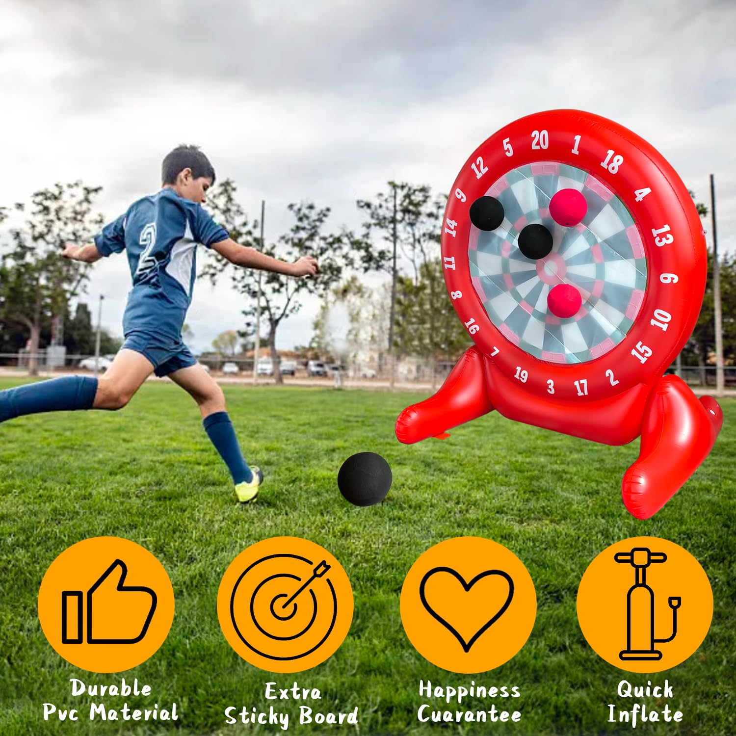 6Ft Tall Inflatable Giant Kick Darts Game Set - Jumbo Outdoor Soccer Target Dartboard with 2 Soccer Balls & Air Pump - Perfect for Backyard Parties, Sports Games, and Family Outdoor Activities