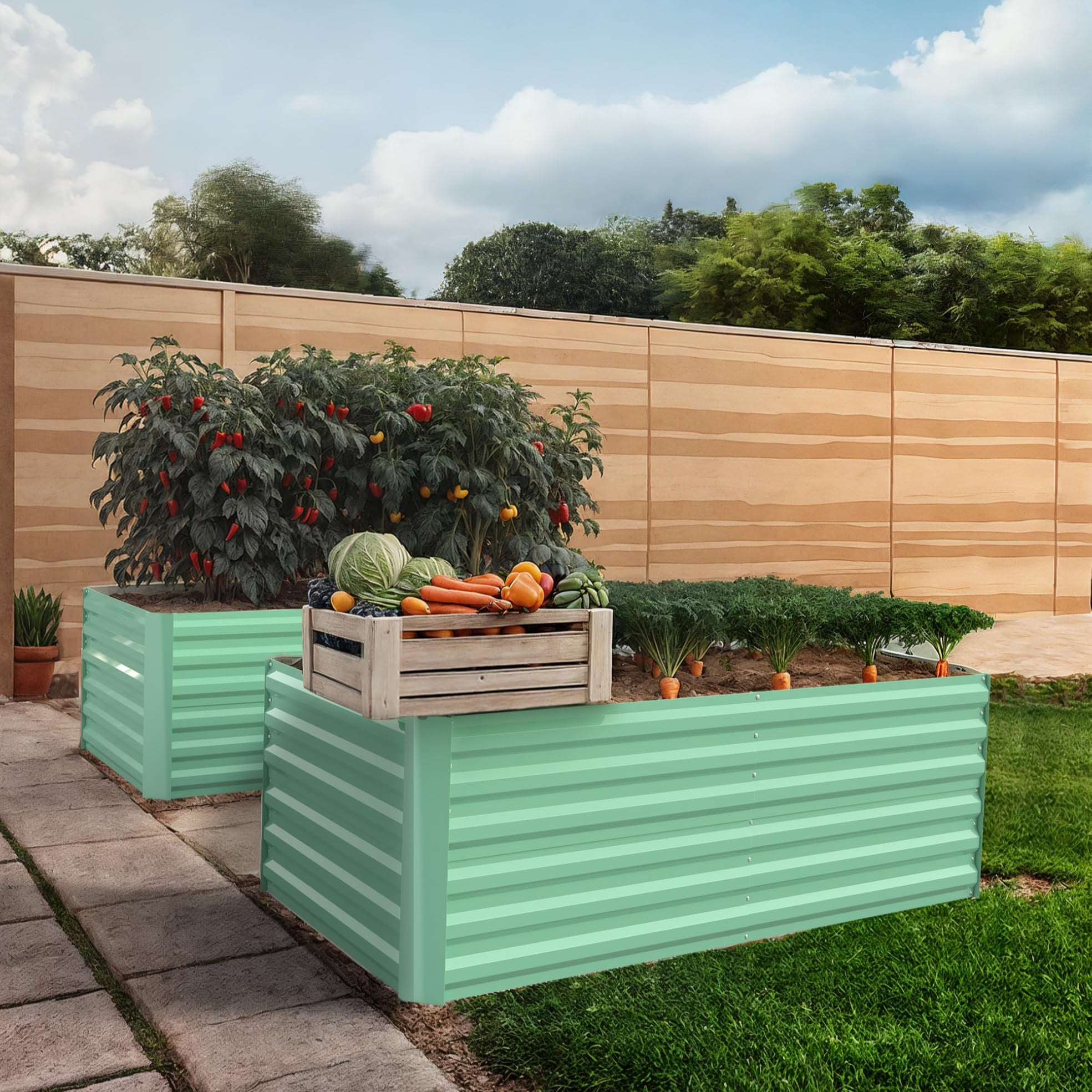 GARVEE 2 Pack 6x3x2 Feet Steel Raised Garden Bed - Heavy Duty Open Bottom Planter Box for Vegetables, Root Crops & Flowers | Perfect for Backyard Farming, Urban Gardening & Outdoor Landscaping | Durable Green Metal Garden Planter with 2ft Depth & Excellent Drainage