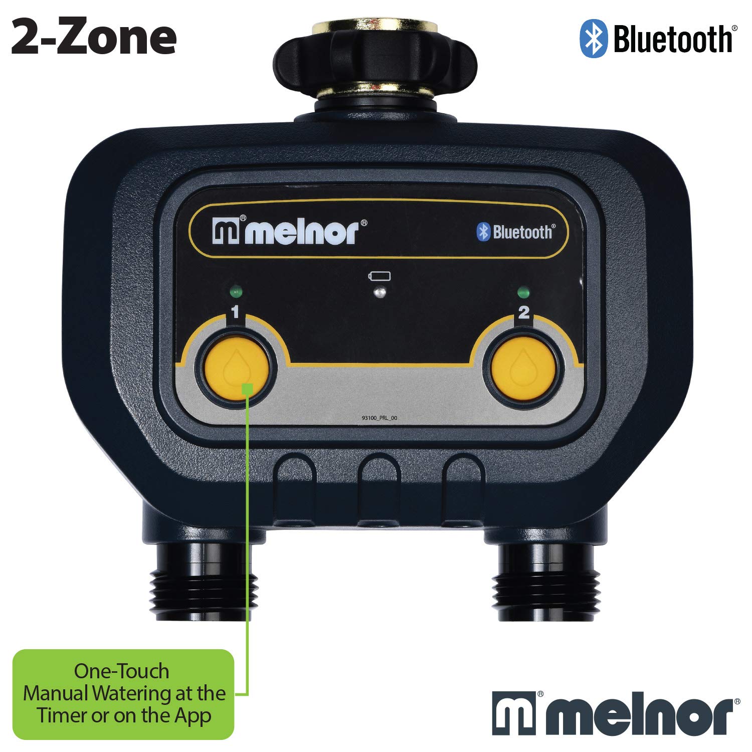 Melnor 65183AMZ Bluetooth Smart Hose Timer - 2-Zone Programmable Watering System with Quick Connect | Automatic Garden Irrigation for Lawns, Flower Beds & Potted Plants | Weatherproof Black & Yellow Design
