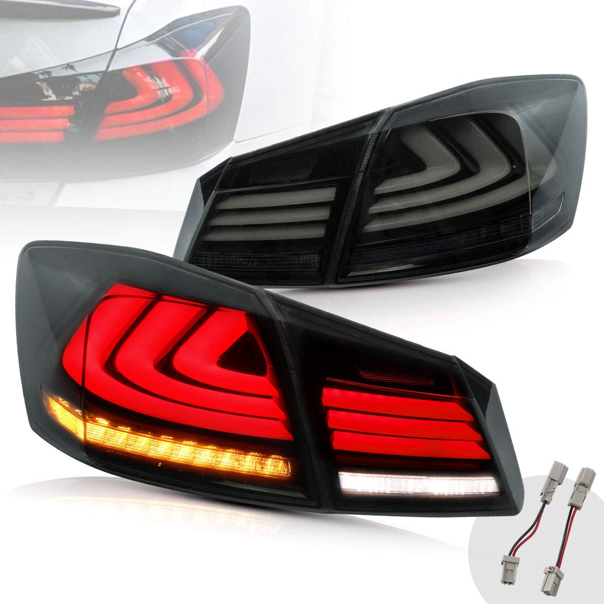VLAND LED Tail Lights for Honda Accord 8th Gen Sedan (2013-2015) - Smoked Lens with Amber Sequential Turn Signals - Perfect for Night Driving & Car Customization - Sedan Models Only