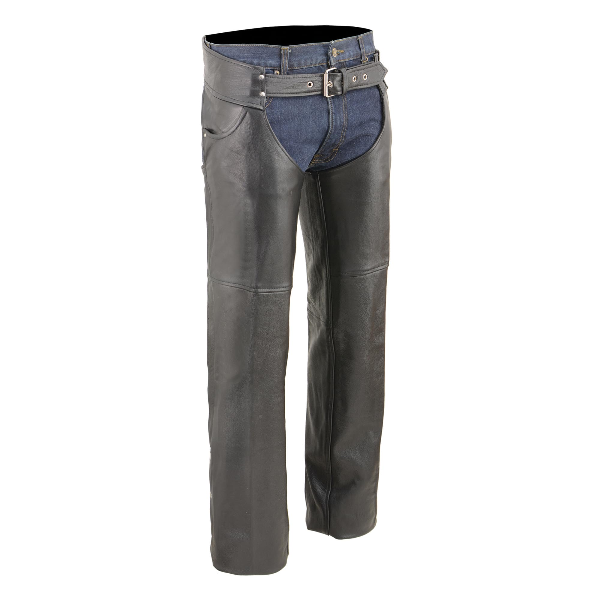 Milwaukee Leather SH1101 Men's Black Premium Leather Motorcycle Chaps - Classic Jean Style with Pockets for Comfort & Protection - Ideal for Harley, Cruiser & Adventure Bike Riders