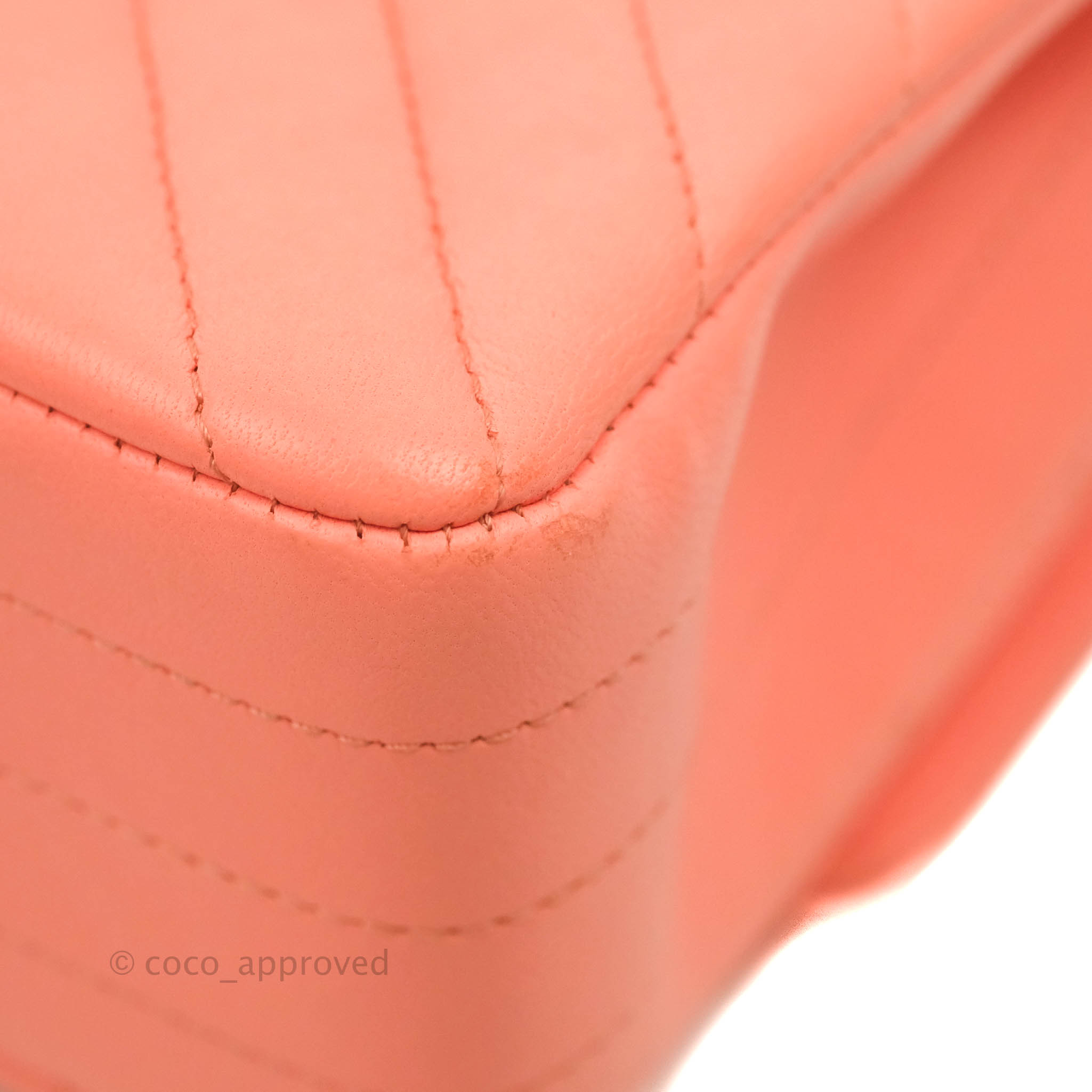 Chanel Classic M/L Medium Chevron Double Flap Bag in Coral Pink Lambskin with Aged Gold Hardware - Luxury Shoulder Bag for Women, Perfect for Parties, Weddings & Special Occasions