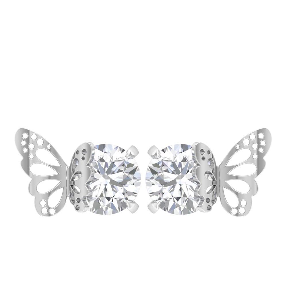 3/4 CT Moissanite Stud Earrings - 14K Solid Gold Solitaire Butterfly Earrings with Certification | Perfect for Weddings, Anniversaries & Everyday Elegance