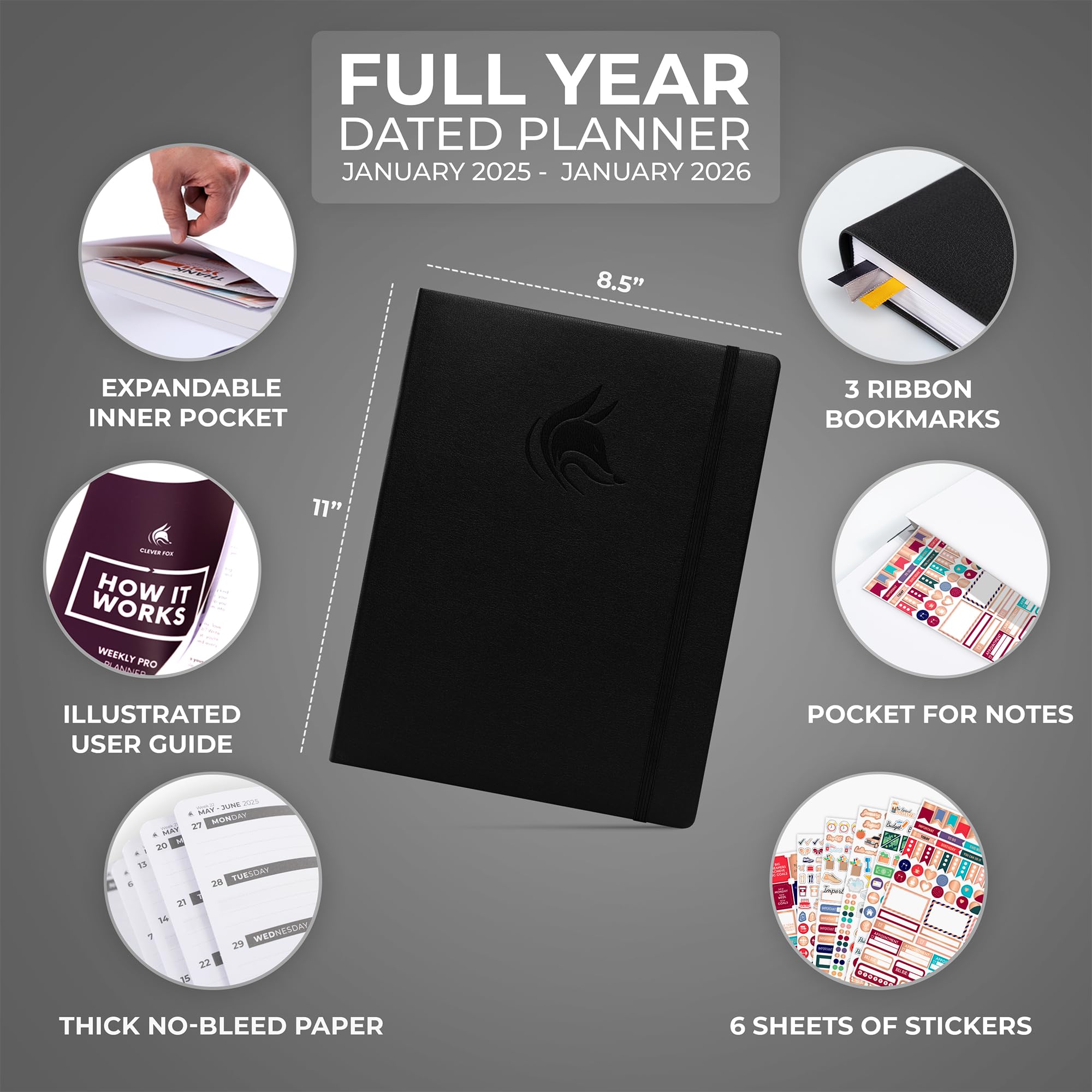 Clever Fox Planner PRO 2025-2026 Dated Weekly & Monthly Life Organizer - Productivity Planner for Goal Setting, Time Management & Gratitude Journal - A4 Size Black - Perfect for Students, Professionals & Entrepreneurs