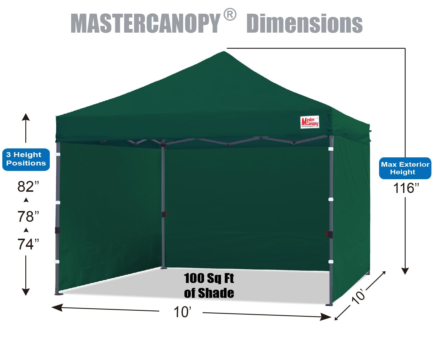 MASTERCANOPY Heavy Duty 10x10 Pop Up Canopy Tent with Sidewalls - Waterproof Outdoor Event Shelter for Camping, Picnics, Parties & Farmers Markets (Forest Green)