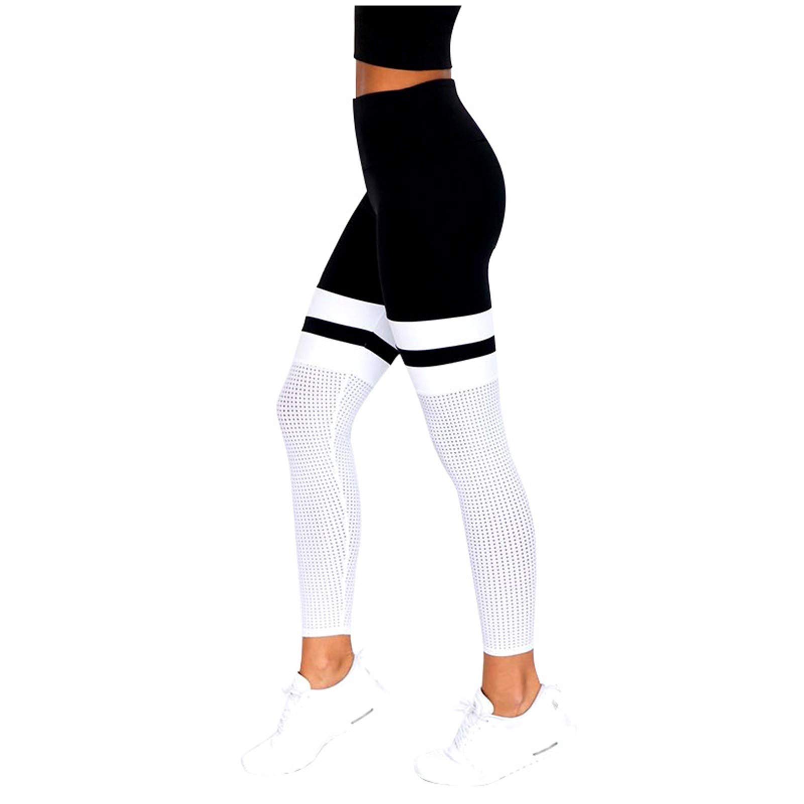 Women's Mesh Yoga Pants - Breathable High Waisted Leggings for Running, Workout & Lounge | Stretchy Comfortable Athletic Pants with Spliced Design | Plus Size Available