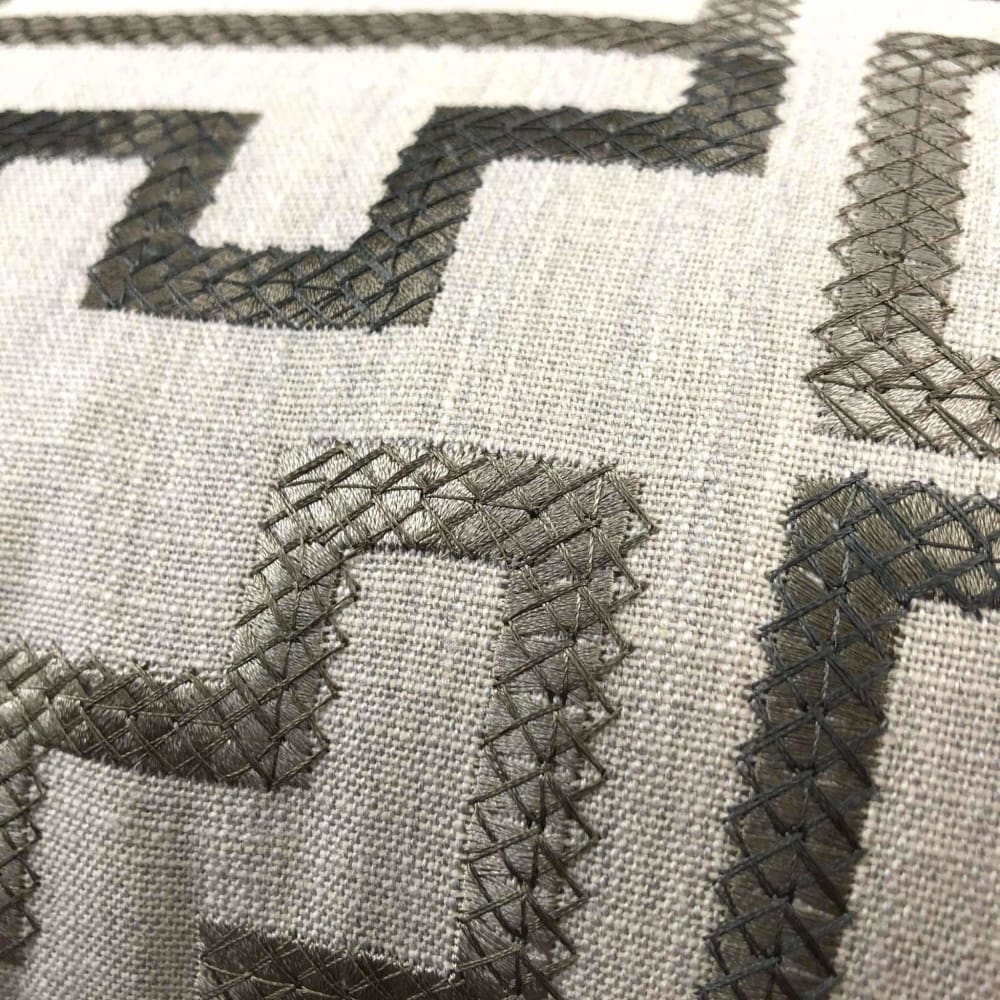 Cypher Bronze Beige Embroidered Maze Linen Pillow Cover - Elegant Home Decor for Living Room, Bedroom & Sofa