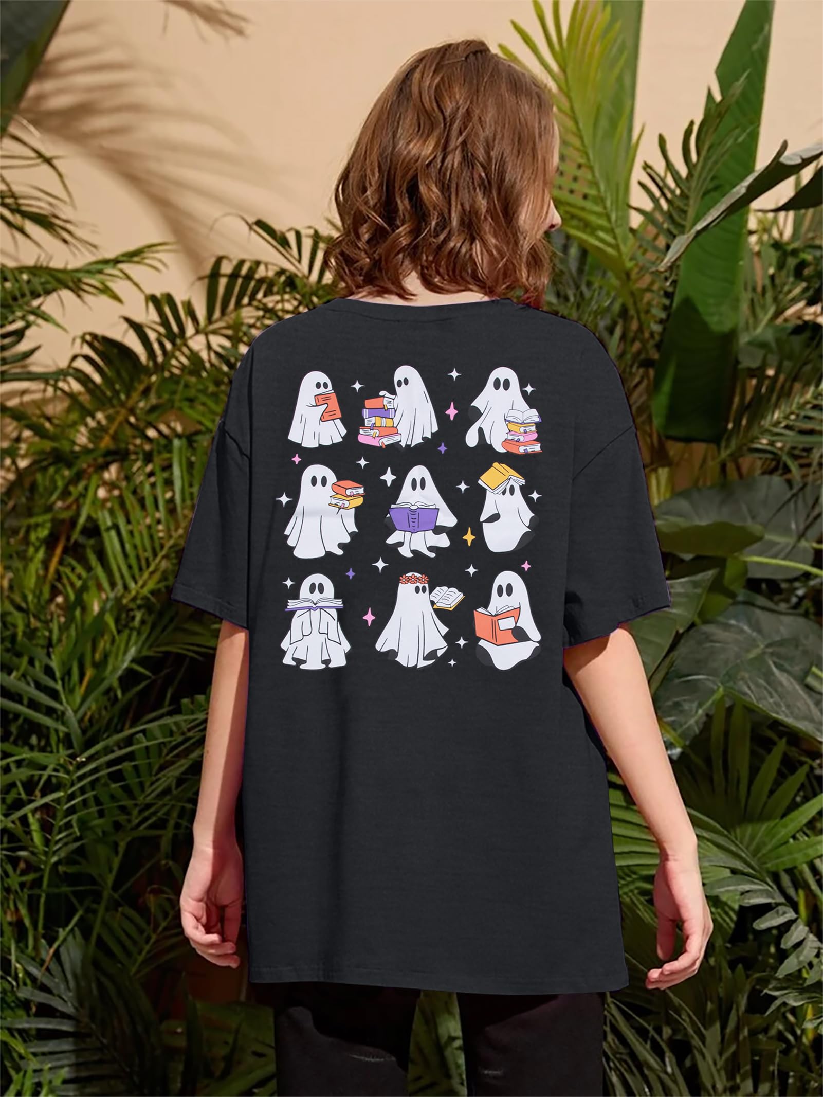 Halloween Ghost T-Shirt for Women - Retro Oversized Short Sleeve Halloween Fall Shirt | Casual Wear, Costume Parties & Spooky Season Outfits