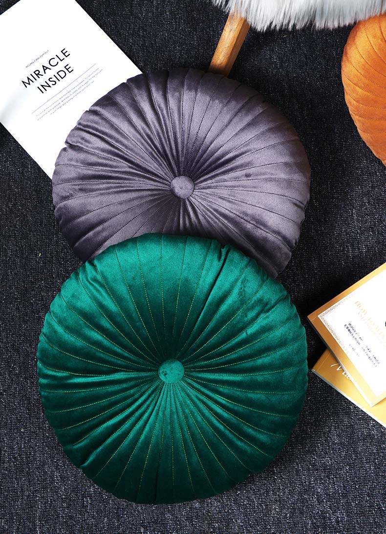 Luxury Round Pumpkin Decorative Pillows for Couch, Sofa & Bed - Green Velvet Throw Pillows for Living Room, Bedroom - Perfect for Fall Decor, Thanksgiving & Cozy Home Accents