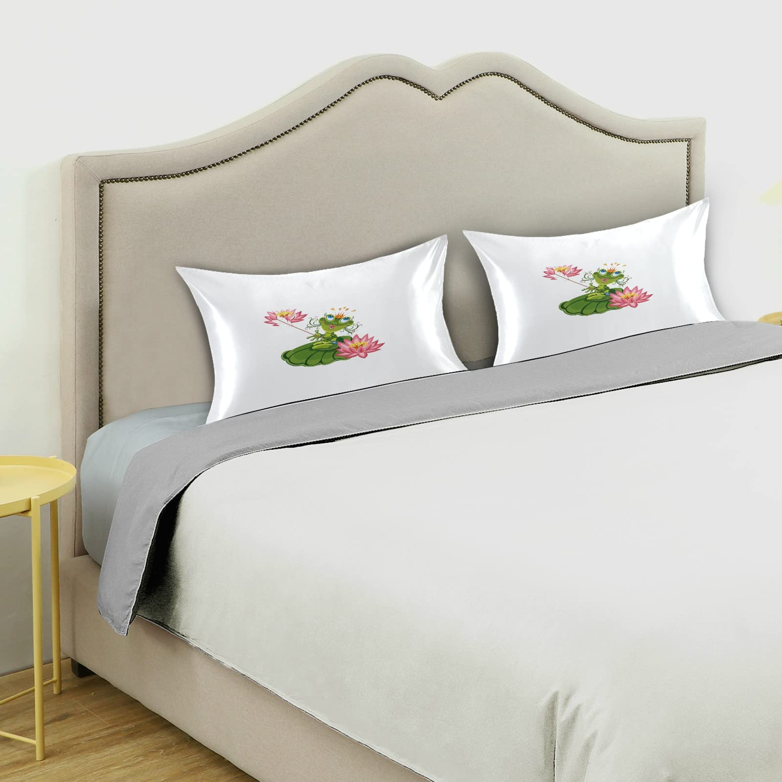 Cute Cartoon Frog Princess Satin Pillowcase Set of 2 - Queen Size 20x30 Inch with Envelope Closure - Soft & Smooth for Hair & Skin Care - Perfect for Bedroom, Gift, Travel & Home Decor