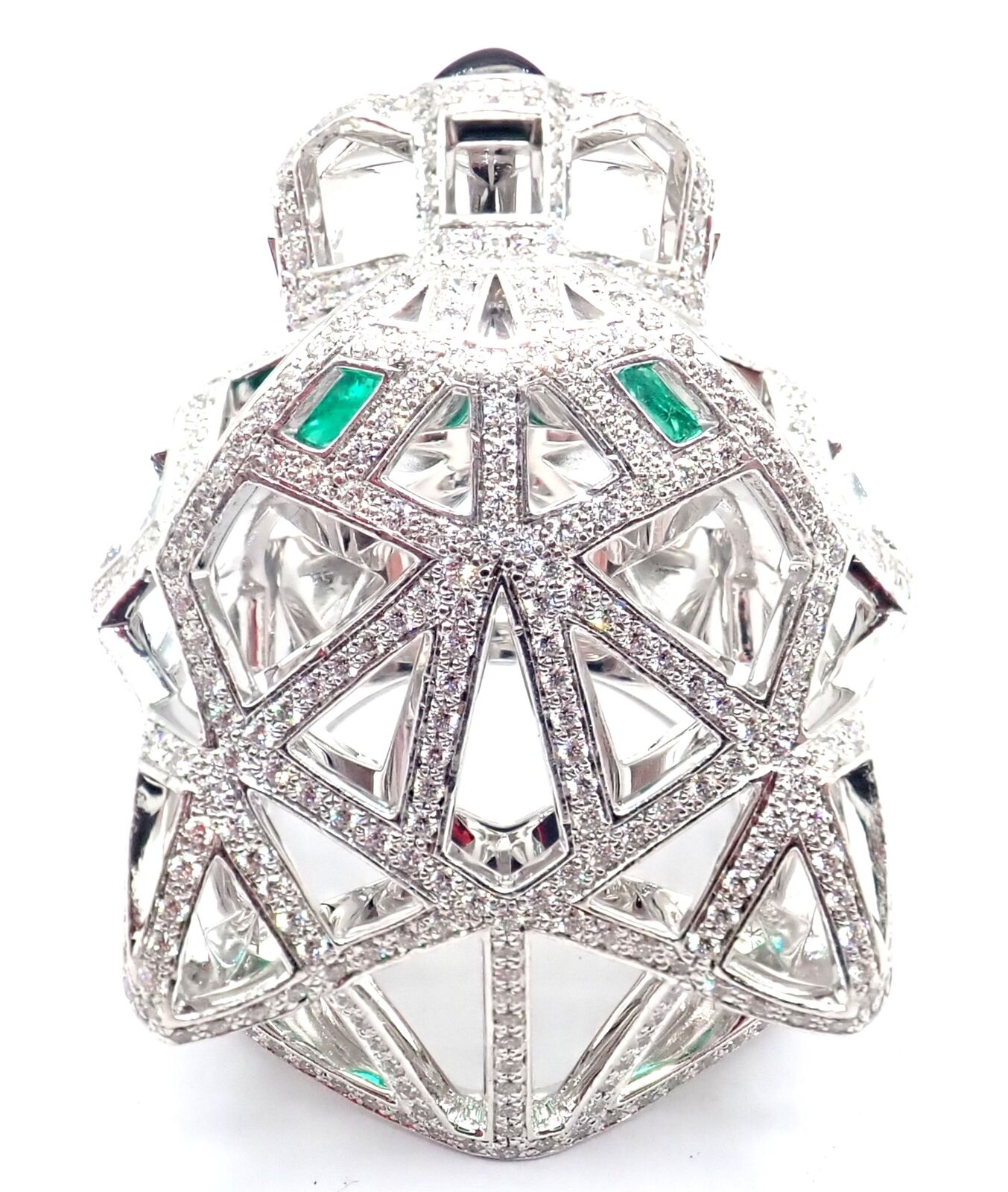 Cartier Panther Panthere 18k White Gold Emerald & Diamond Ring Size 54 - Luxury Jewelry for Women, Elegant Gift for Anniversary & Special Occasions
