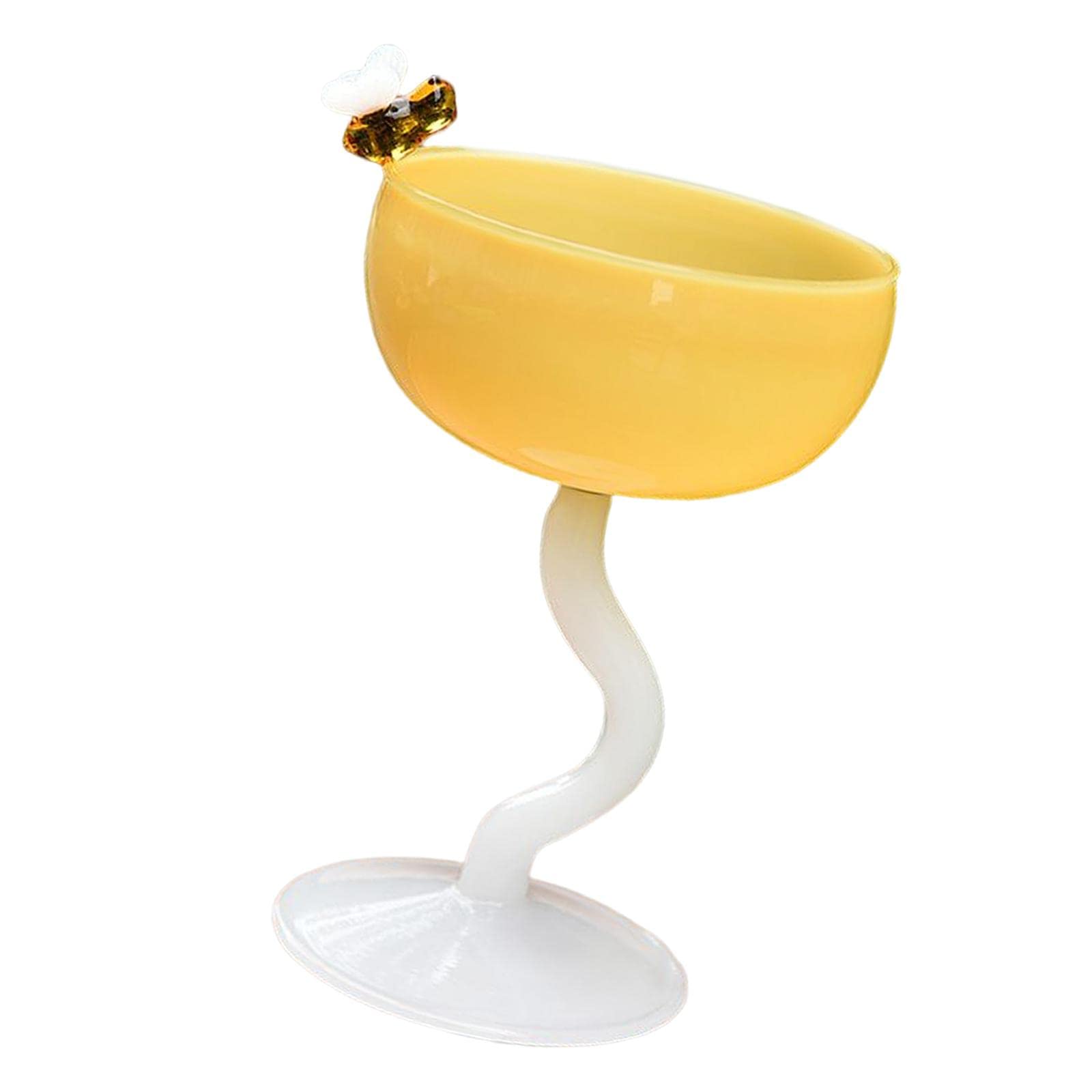 Fenteer Heat-Resistant Colored Glass Dessert Cup - Cute Footed Milkshake Goblet for Cocktails, Fruits & Iced Drinks (Yellow White Base) | Perfect for Parties, Tea Time & Home Entertaining