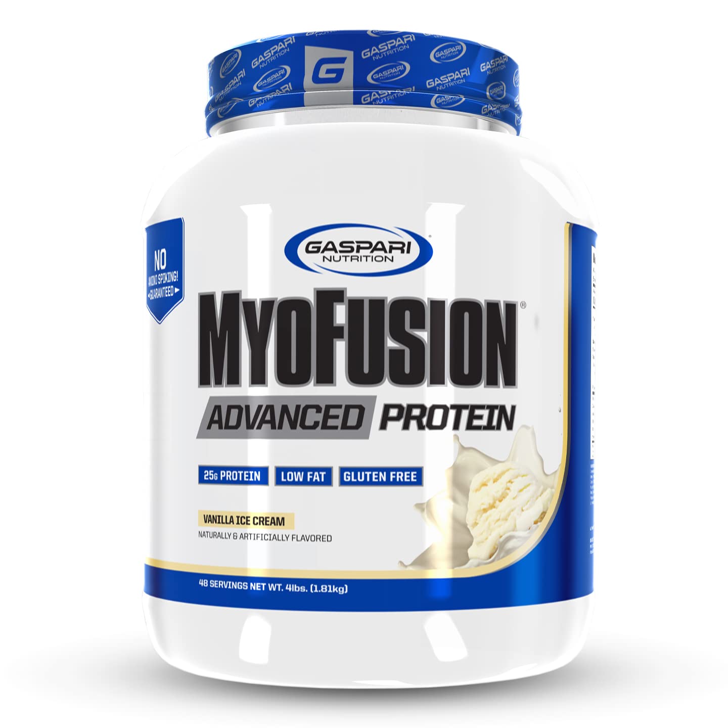 Gaspari Nutrition Myofusion Advanced Protein Powder - Whey, Casein & Isolate Protein Blend - Low Fat, Gluten Free - 4lbs Vanilla Ice Cream Flavor - Post Workout Recovery & Muscle Building Supplement