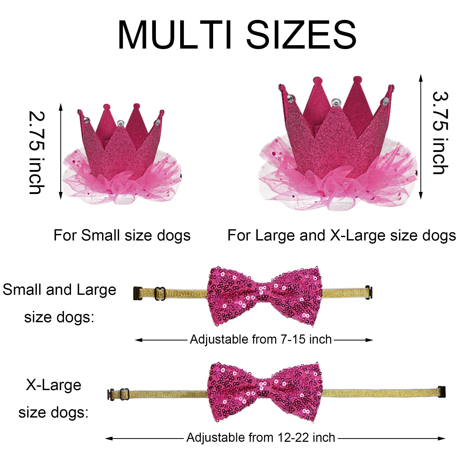 Dog Birthday Party Decorations Set - Adjustable Bandana, Birthday Hat Crown, Bow Tie & Banner for Large & XL Dogs - Pink X-Large Size - Perfect for Puppy Birthday Celebrations & Photo Shoots