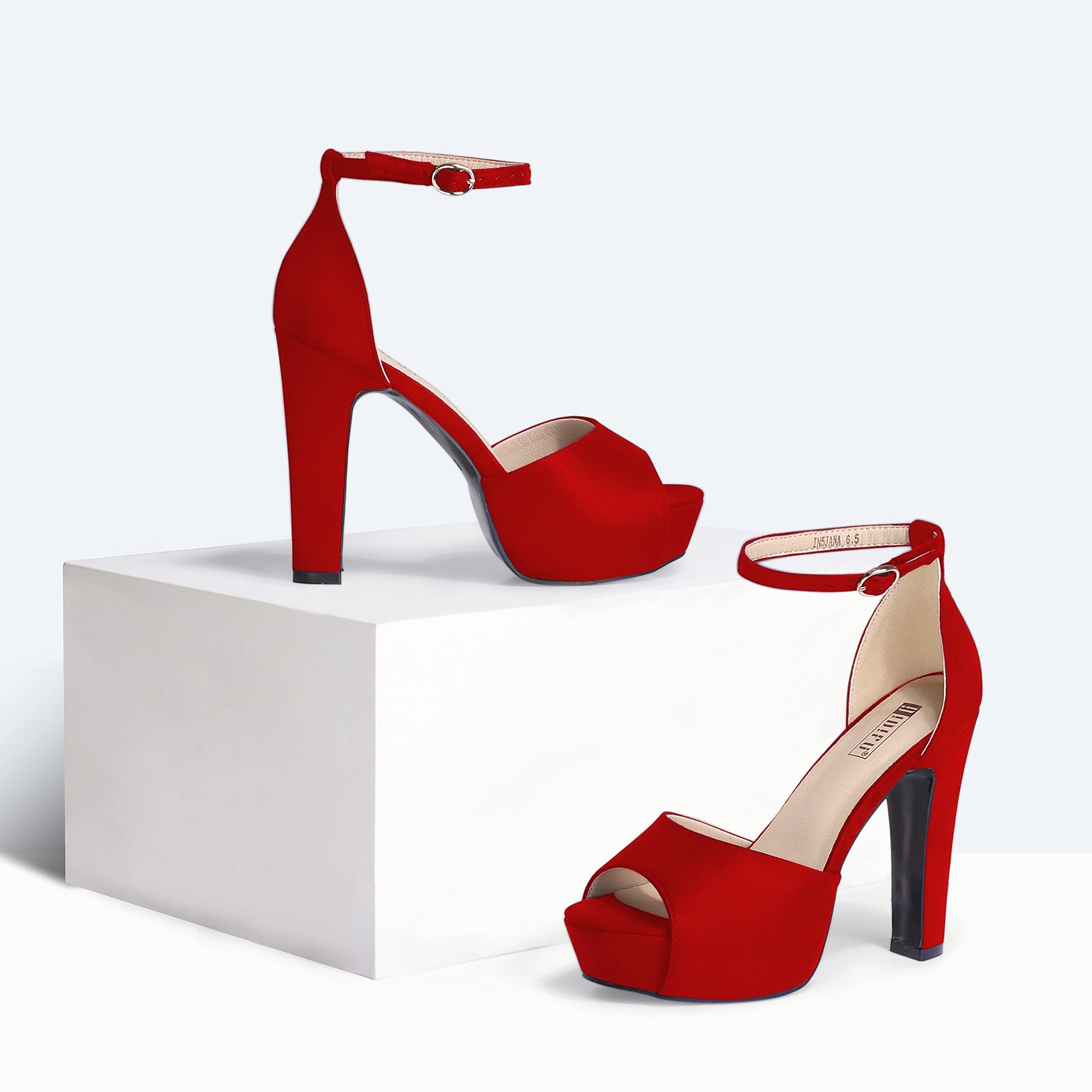 IDIFU Women's Chunky High Heel Sandals - Peep Toe Platform Ankle Strap Dress Shoes for Wedding, Party & Evening Wear | Bride & Prom Heels for Women
