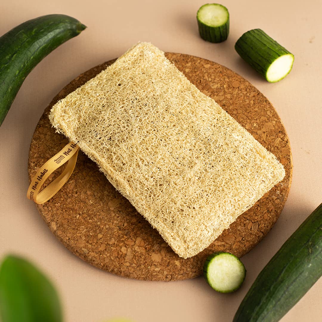 Organic Luffa Bath Sponge & Body Scrubber for Men & Women - Natural Sun-Dried Loofah for Exfoliating Skin in Shower - Pack of 4 Brown - Perfect for Daily Skincare & Spa Relaxation at Home