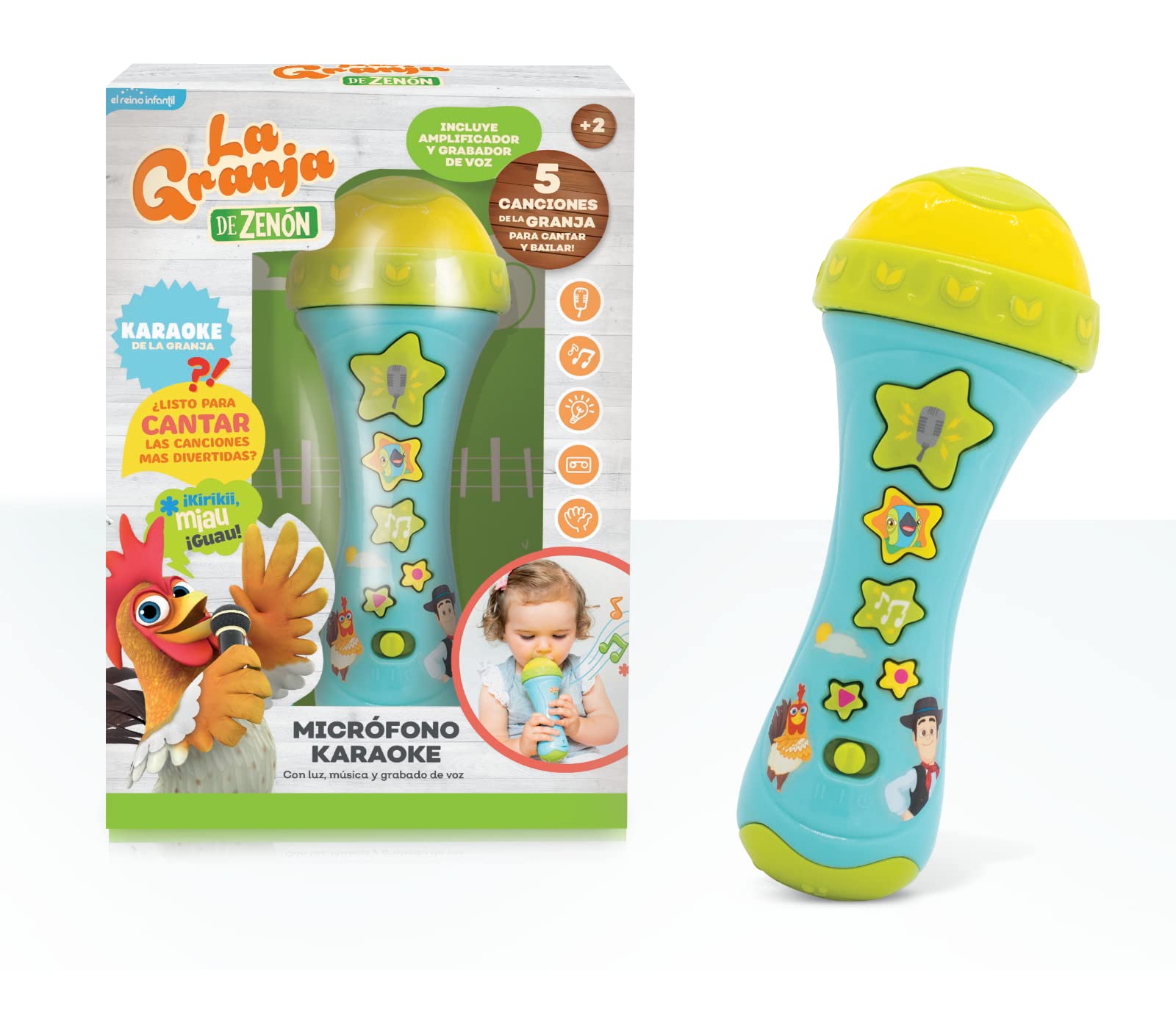 Zenon's Farm Karaoke Microphone with LED Lights, Sound Effects & Recording Function - Kids Singing Microphone for Parties, Home Entertainment & Gifts | Inspired by El Reino Infantil Show