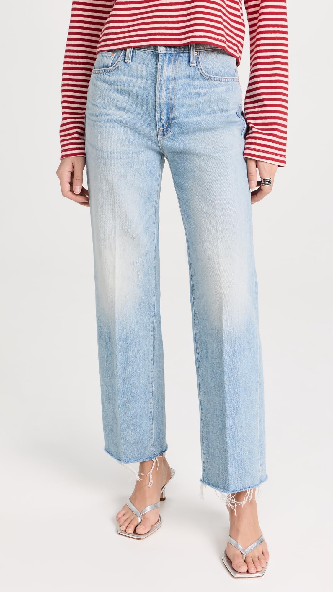 MOTHER Women's The Rambler Zip Fray Jeans - High Waist Distressed Denim Pants for Casual Outfits & Street Style Fashion