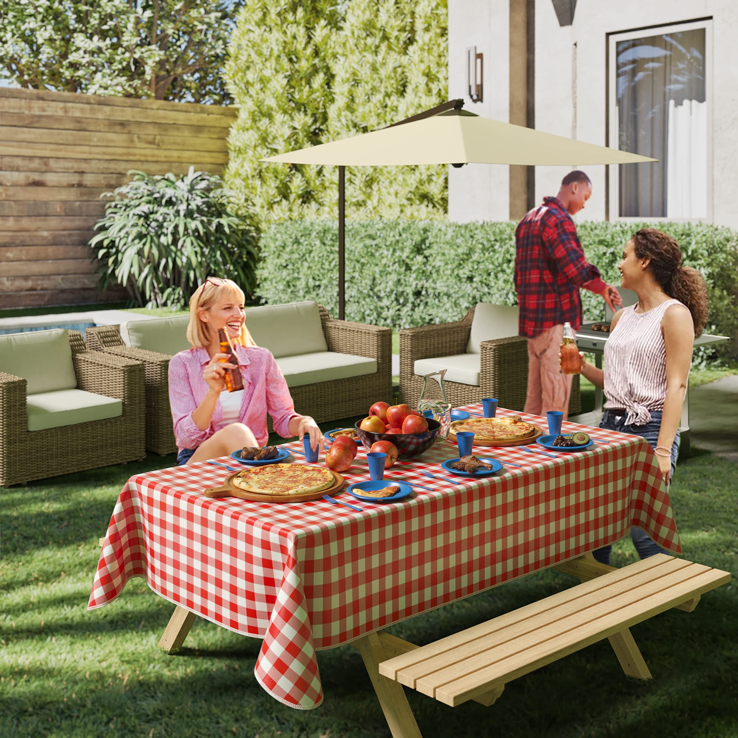 Red Gingham Checkerboard Vinyl Tablecloths - 54