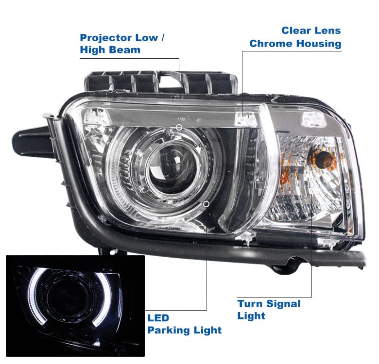 2010-2013 Chevy Camaro CCFL Halo Chrome Projector Headlights with 6