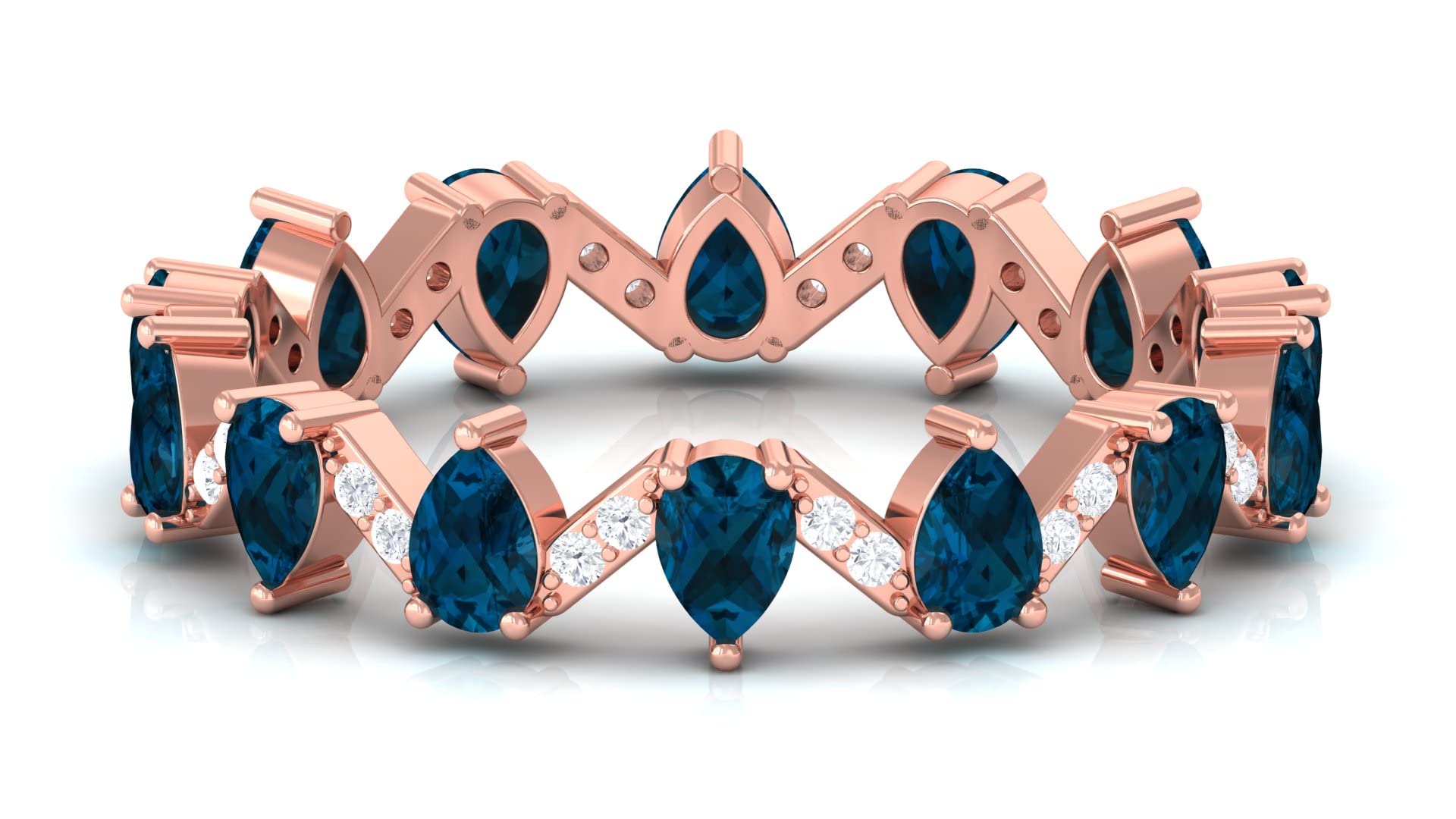 1.75 CT London Blue Topaz & Moissanite Eternity Ring - Pear Cut Blue Topaz Wedding Band for Women - 14K Solid Gold Jewelry - Perfect for Anniversary, Engagement & Special Occasion Gifts