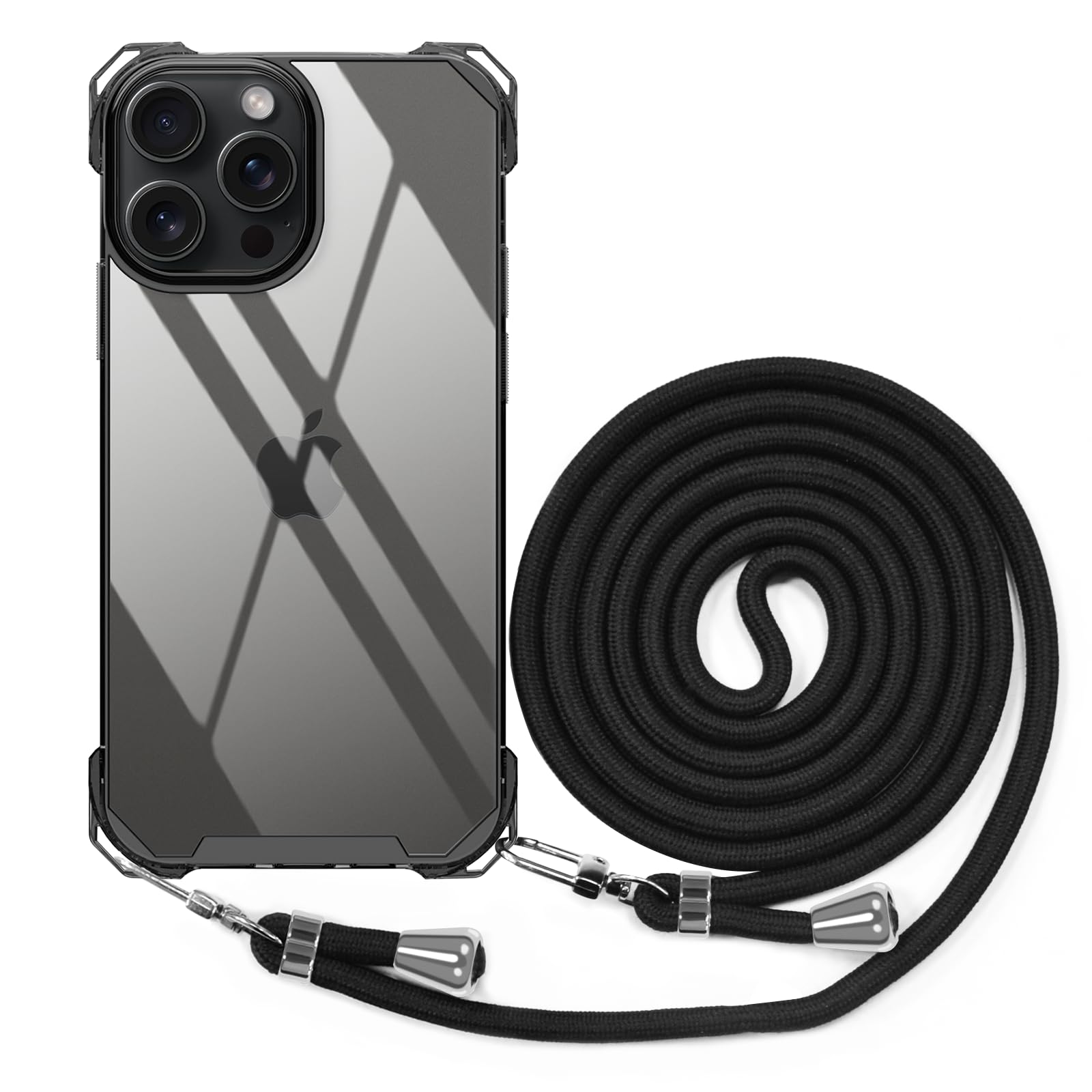 Clear Shockproof iPhone 15 Pro Max Case with Adjustable Crossbody Strap - Transparent PC Phone Cover with Neck Lanyard for Women | Perfect for Travel, Shopping & Hands-Free Use