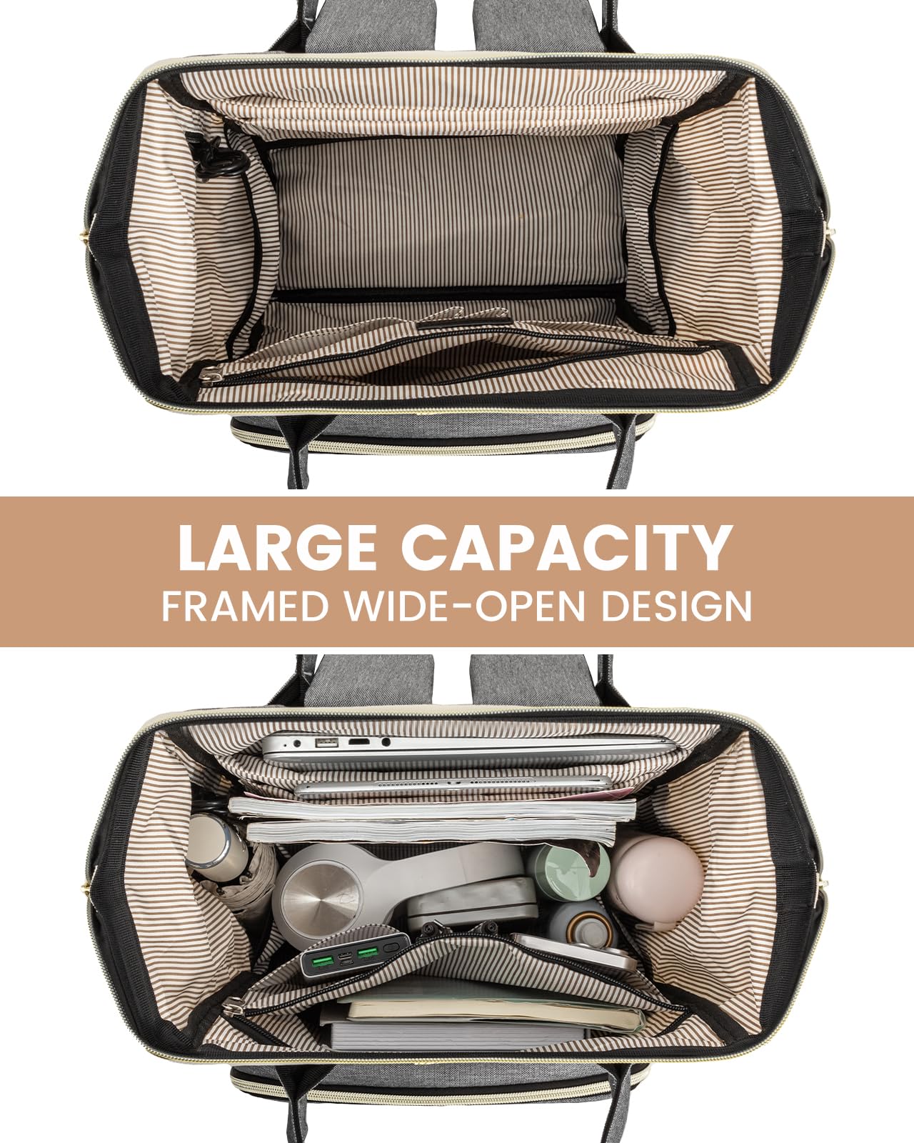 LOVEVOOK Stylish Laptop Backpack for Women - Fashionable Beige Grey Computer Backpack, Perfect for School, Work, Travel, and Daily Commute, Fits 15.6-Inch Laptop