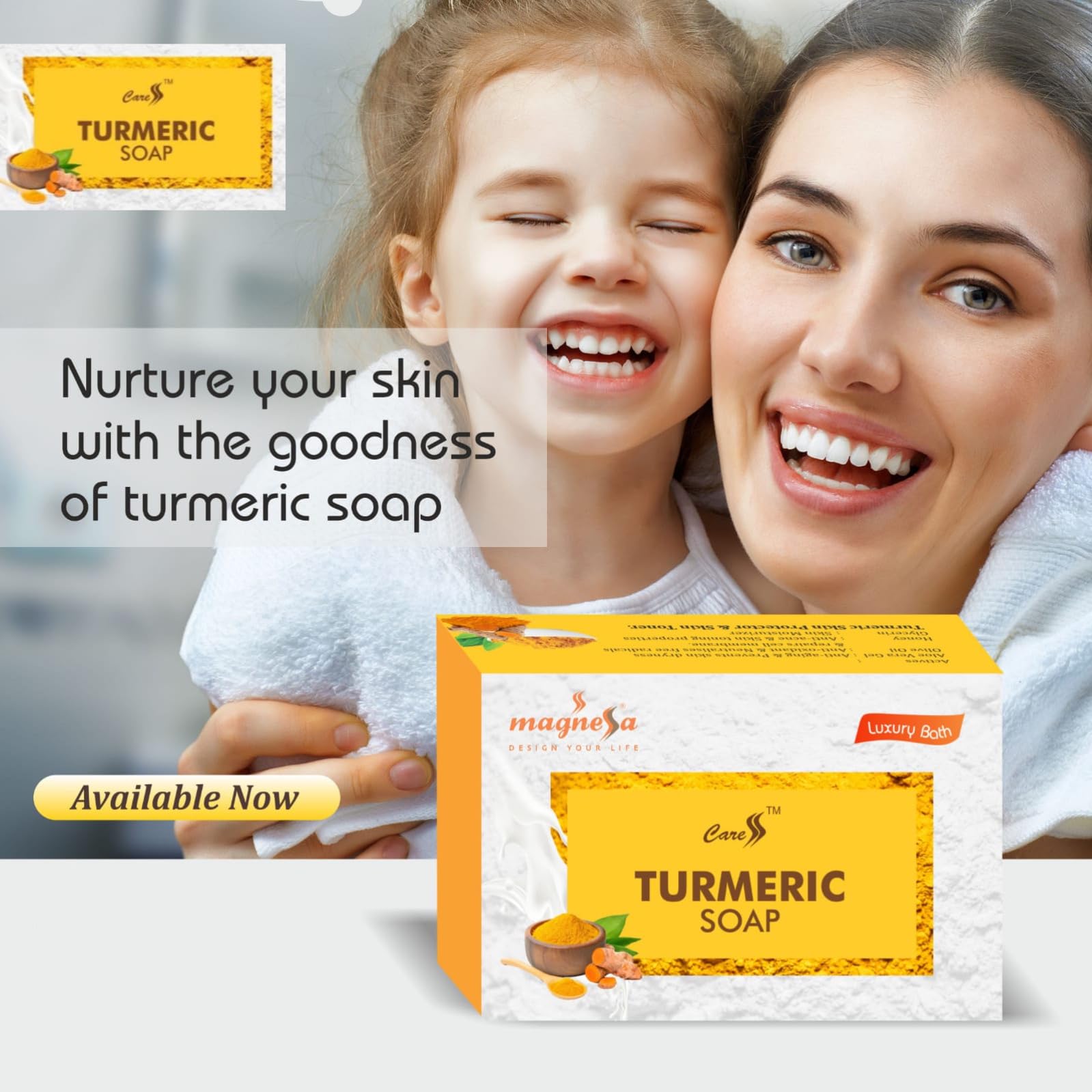 Magnessa Turmeric Soap (75g) - Natural Skin Brightening & Acne Treatment - Perfect for Daily Face & Body Cleansing