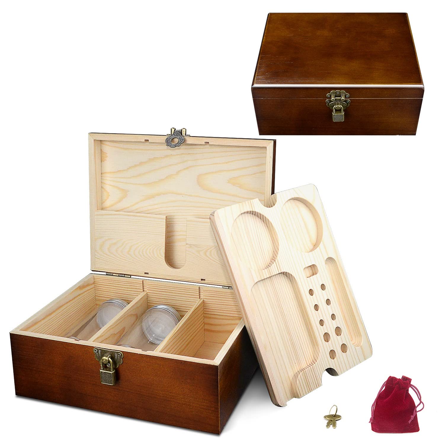 Acacia Wood Stash Box with Smell Proof Storage, Rolling Tray & Combination Lock - Premium Keepsake Chest for Jewelry, Accessories & Valuables - Perfect Gift for Men, Husband or Father (Christmas, Birthday, Anniversary) - Ideal for Home, Office & Travel Organization