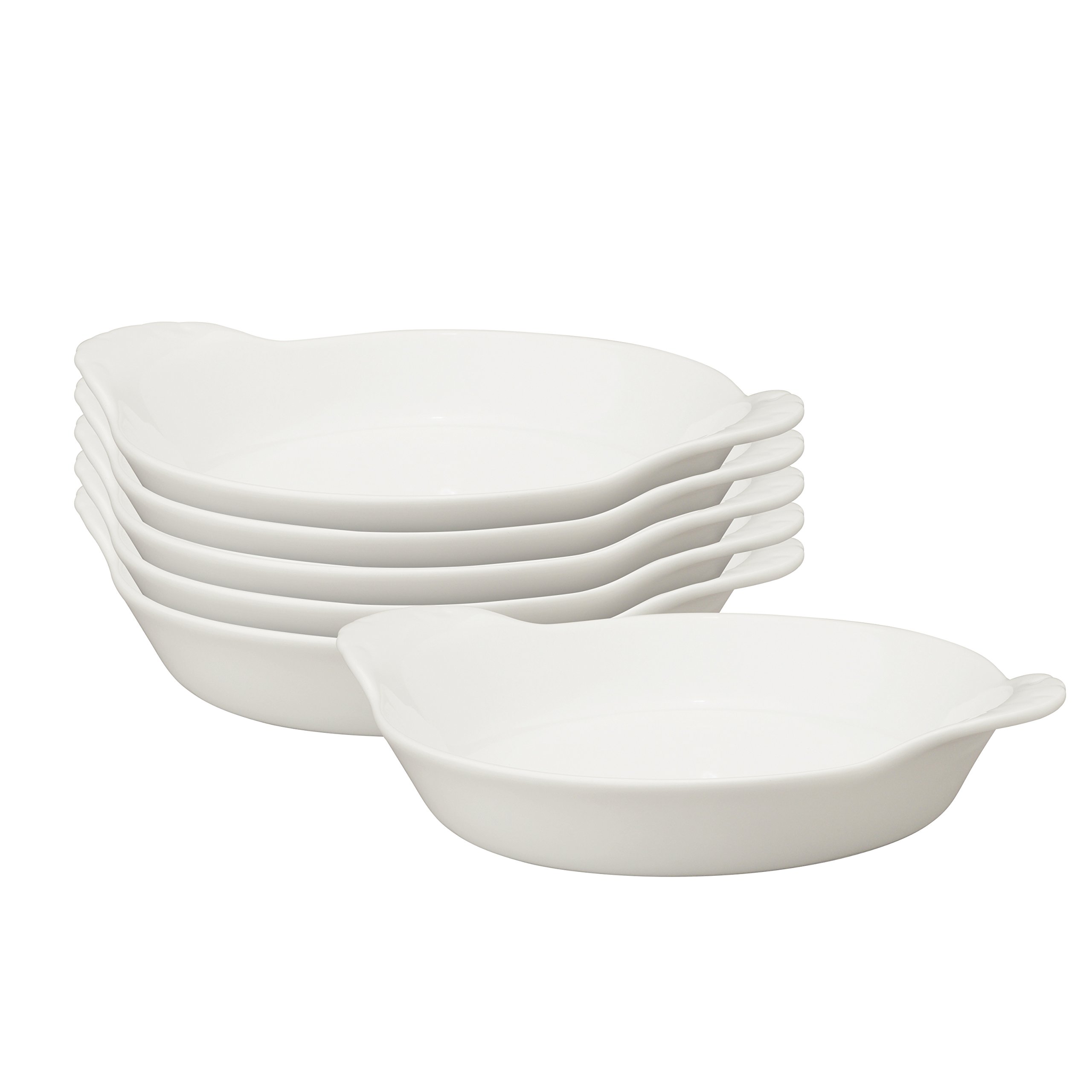 Premium 4-Ounce White Porcelain Au Gratin Baking Dishes Set of 6 - HIC Kitchen Round Ramekins for Crème Brûlée, Soufflés & Individual Desserts - Perfect for Home Baking, Entertaining & Restaurant Use