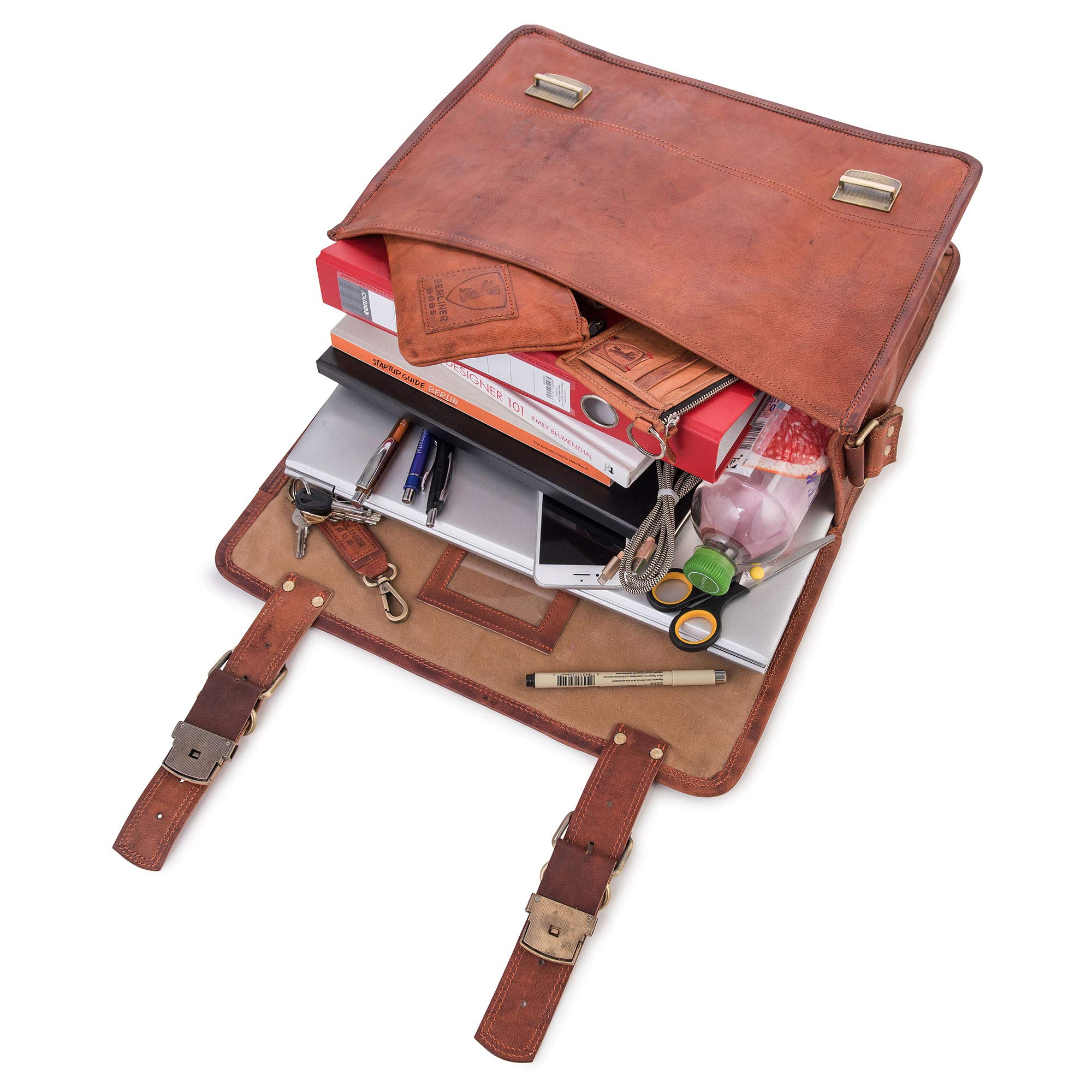 Vintage Leather Messenger Bag for Men & Women - BERLINER BAGS York Briefcase in Brown | Business, Travel & Everyday Use