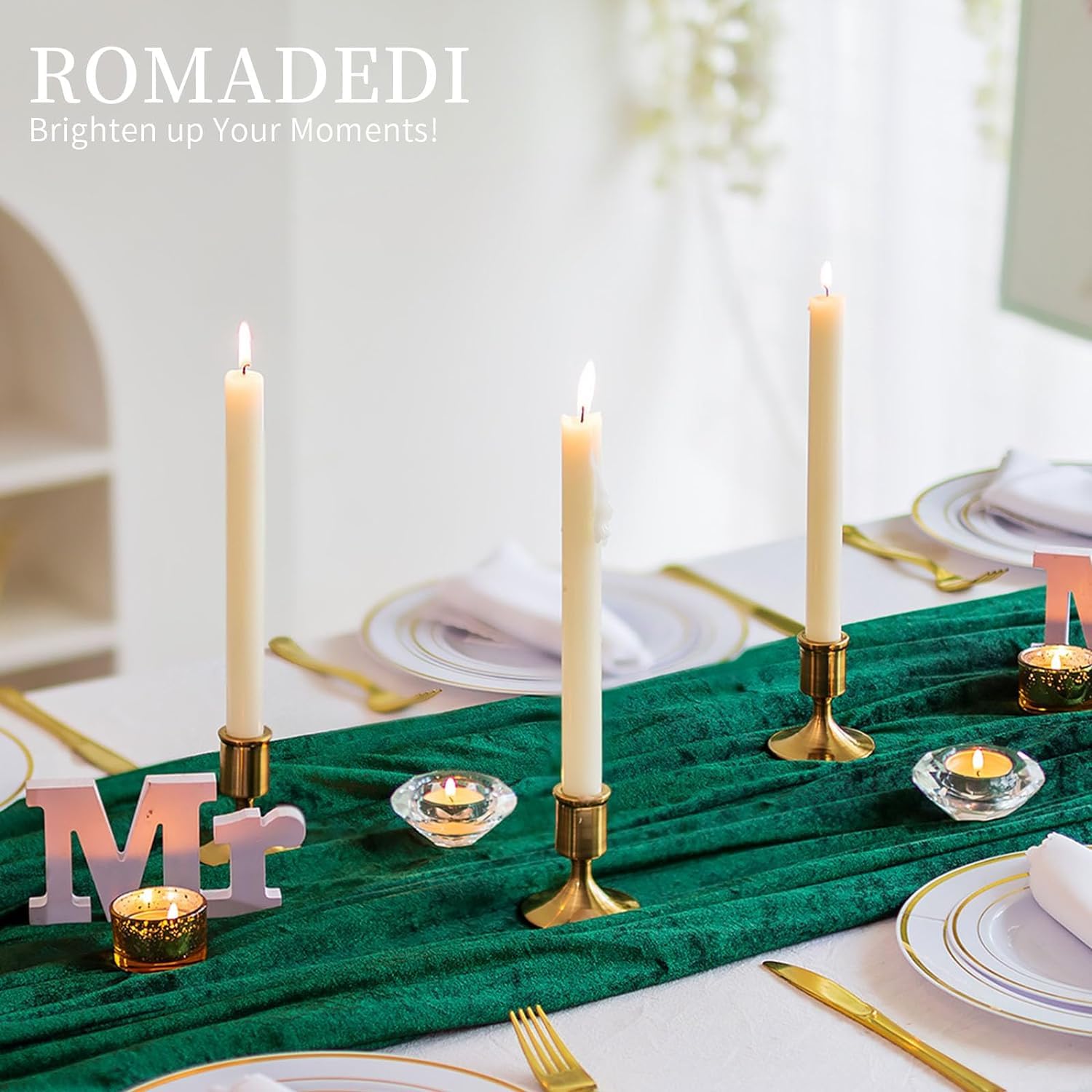 Romadedi 2-Pack Gold Brass Candlestick Holders for Taper Candles - Elegant Table Centerpiece for Weddings, Christmas Mantel Decor, Dining Room & Home Decoration - Perfect for Romantic Dinners & Holiday Celebrations