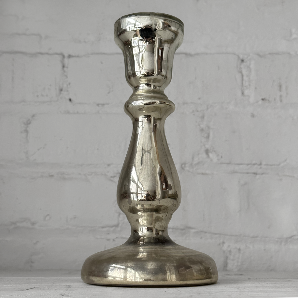 Antique 19th Century Mercury Glass Candle Holder - Vintage Silvered Mirror Finish - Elegant Table Decor for Weddings, Christmas & Home Décor (Model M10)